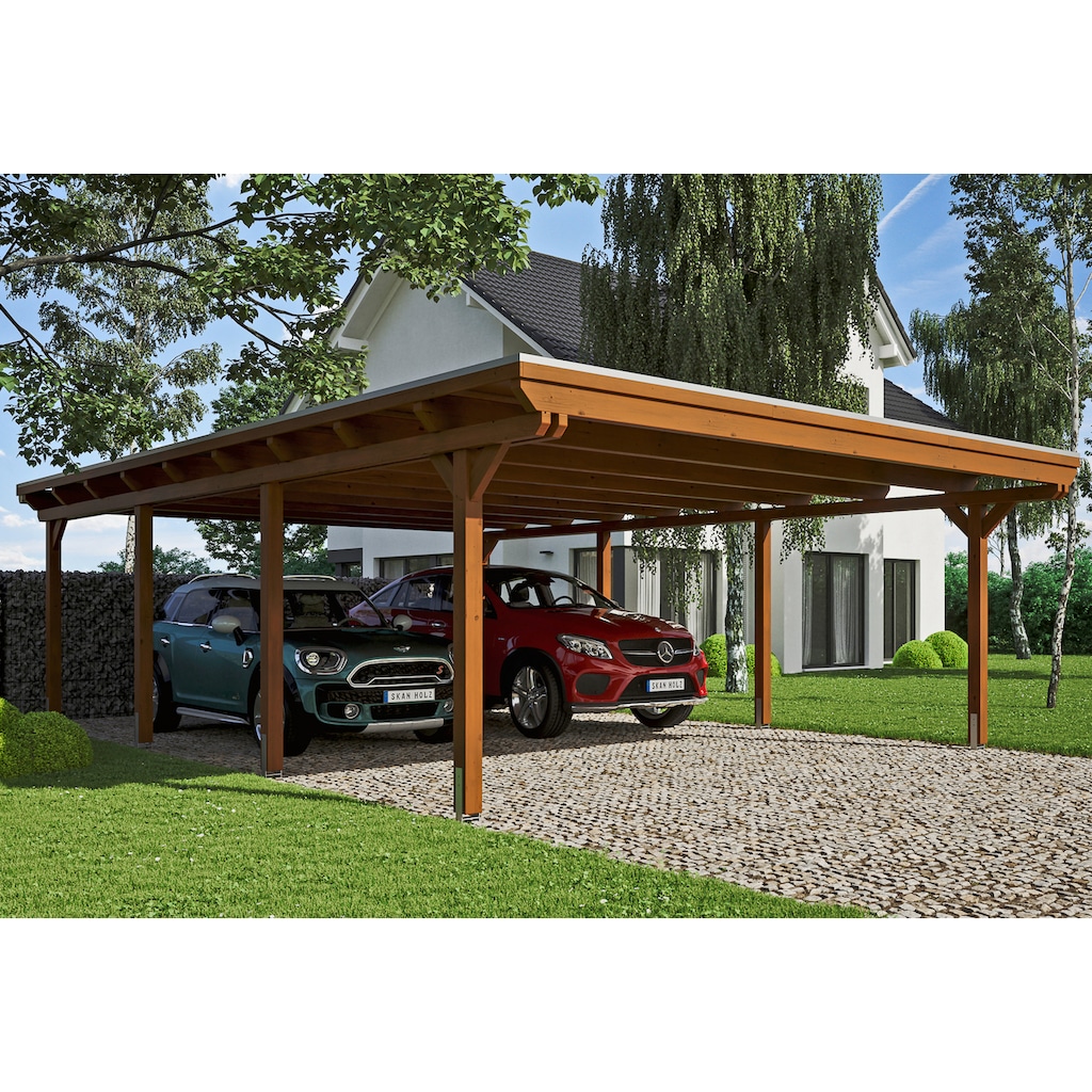 Skanholz Doppelcarport »Emsland«, Leimholz-Nordisches Fichtenholz, 550 cm, braun