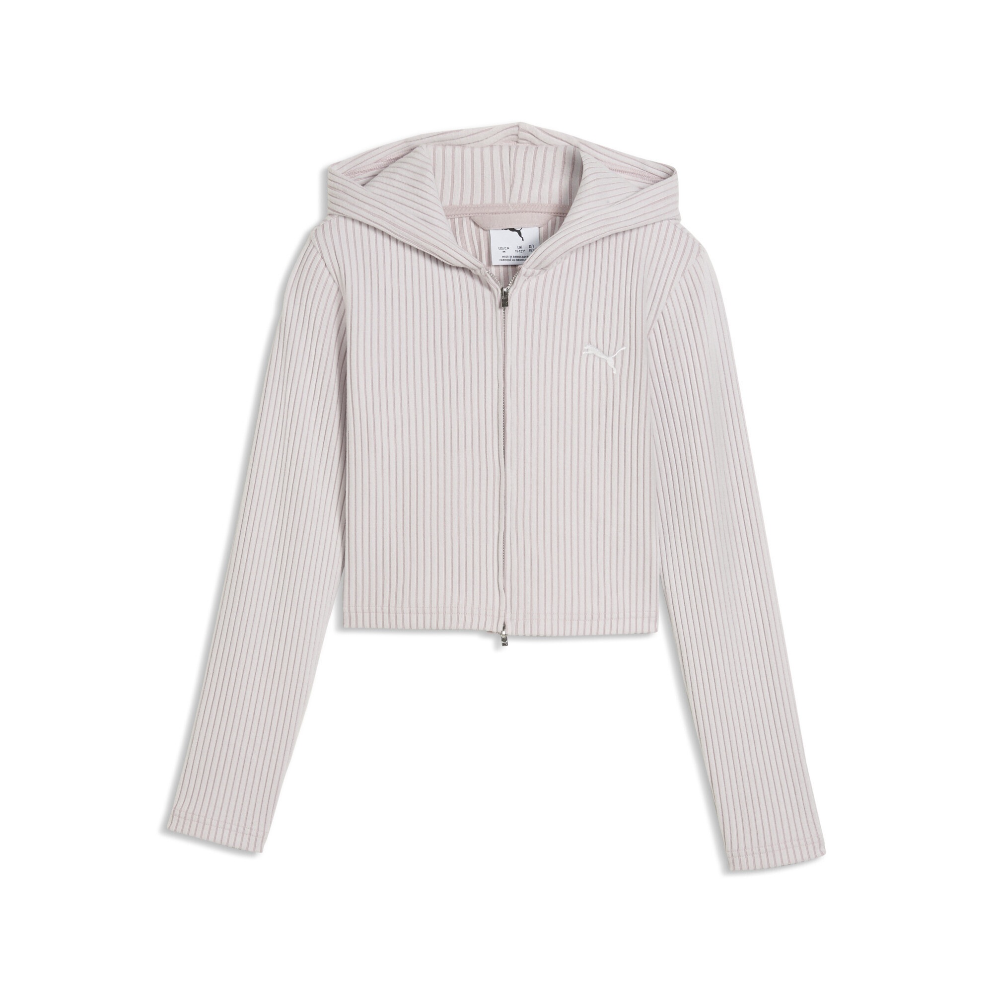 PUMA Mädchen Sweatjacke "Essentials Slim Gerippter Hoodie Mädchen", beige, Gr. 152, Obermaterial: 4% Elasthan, 46% Polyester, 50% Viskose, Sweatjacken
