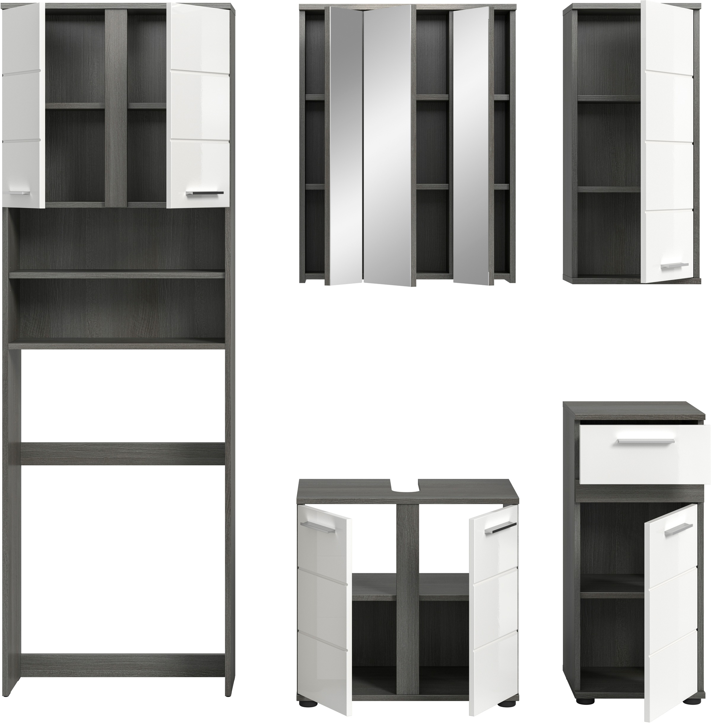 welltime Badmöbel-Set »LUCCA, 5-tlg. Badkombination, viel Stauraum, modernes Design« 5 Stk. tlg.