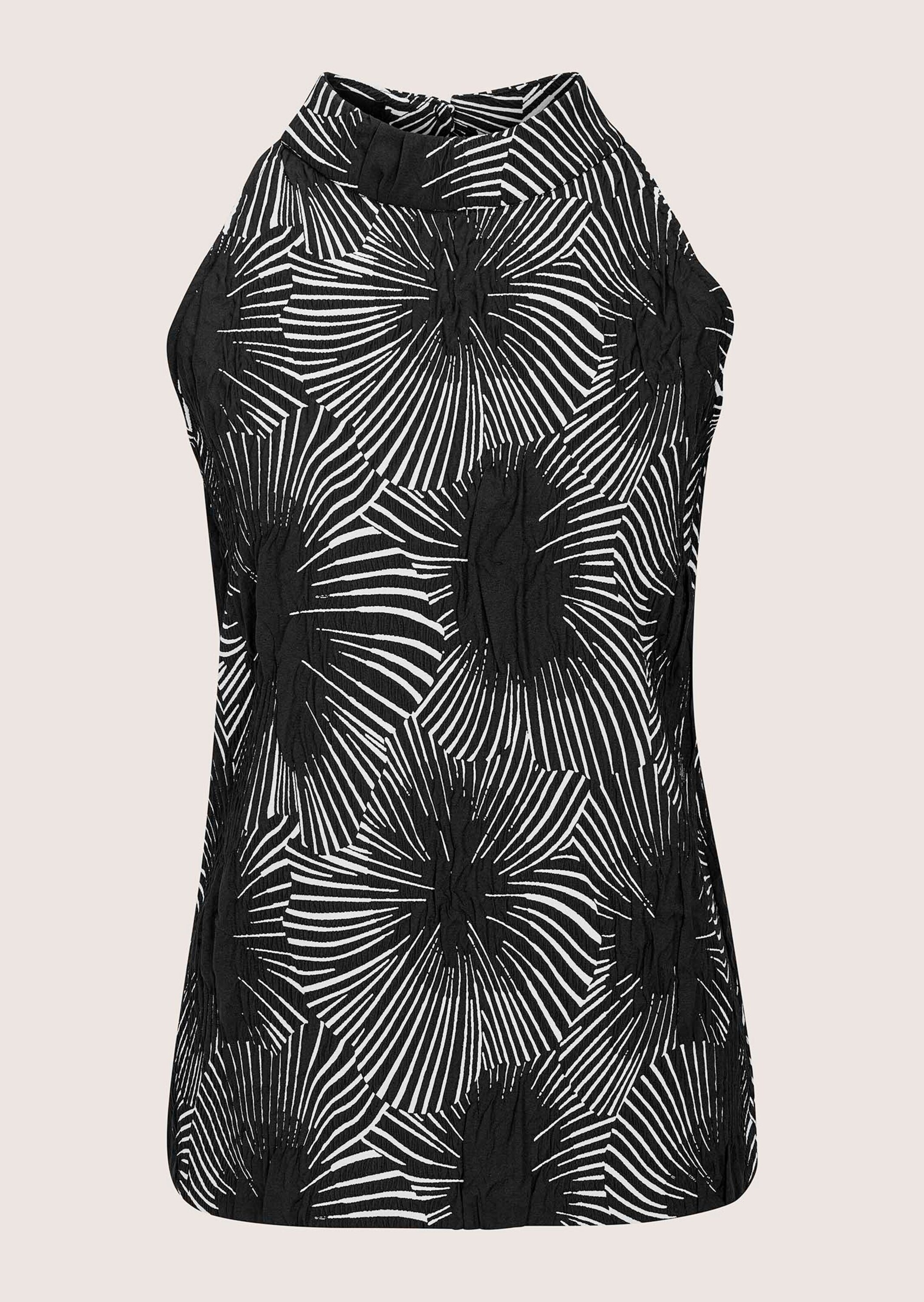 MADELEINE Kurzarmshirt "Shirt Print-Neckholder mit Stehkragen und gerader Form" Stehkragen mit Knöpfen