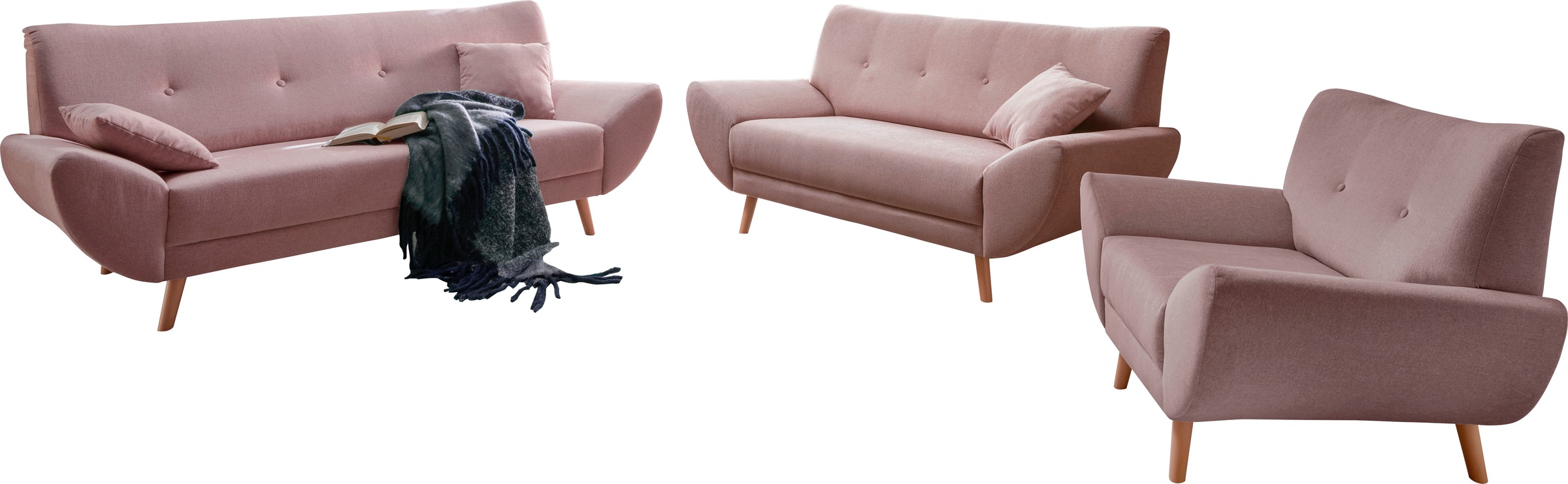 Home affaire Polstergarnitur "Basta" 3 Stk. tlg. Komfortable Wellenunterfed günstig online kaufen