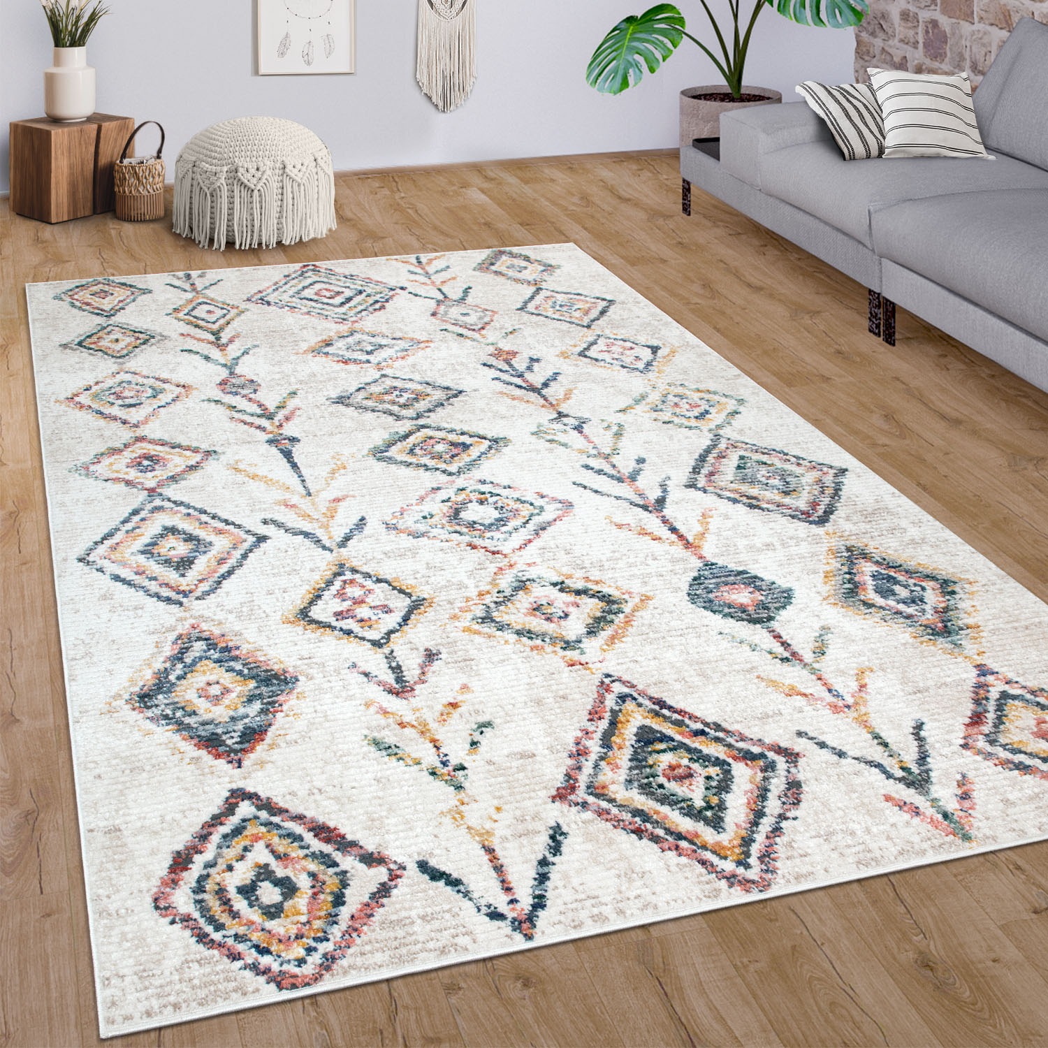 Paco Home Teppich »Kayacik 578«, rechteckig, 12 mm Höhe, Kurzflor, Rauten Muster, ideal im Wohnzimmer & Schlafzimmer