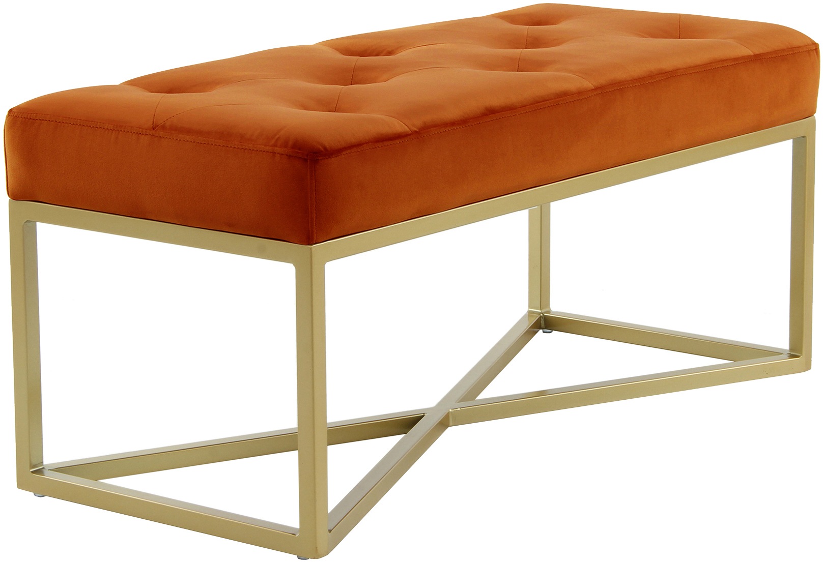 Kayoom Hockerbank »Cameron 125, glamouröses Design, glänzenden Metallfüßen, in Samt-Look«, (1 St.), bequem, elegant, mit Zierknöpfen, Gold-coated Eisengestell