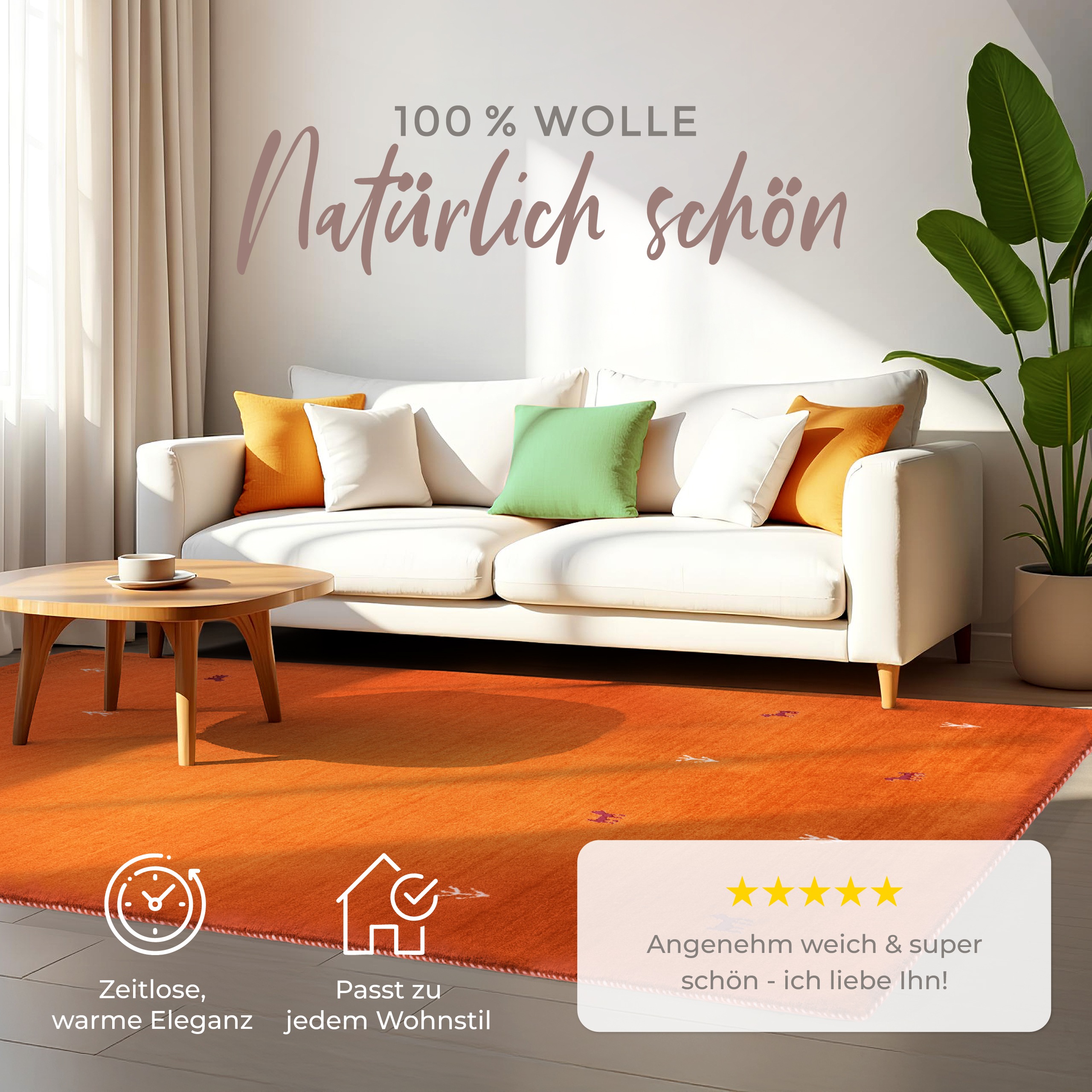 Thumbnail - carpetfine Wollteppich "Gabbeh Uni, auch als Läufer und Rund erhältlich" rechteckig 15 mm Höhe reine Wolle, handgewebt, ...