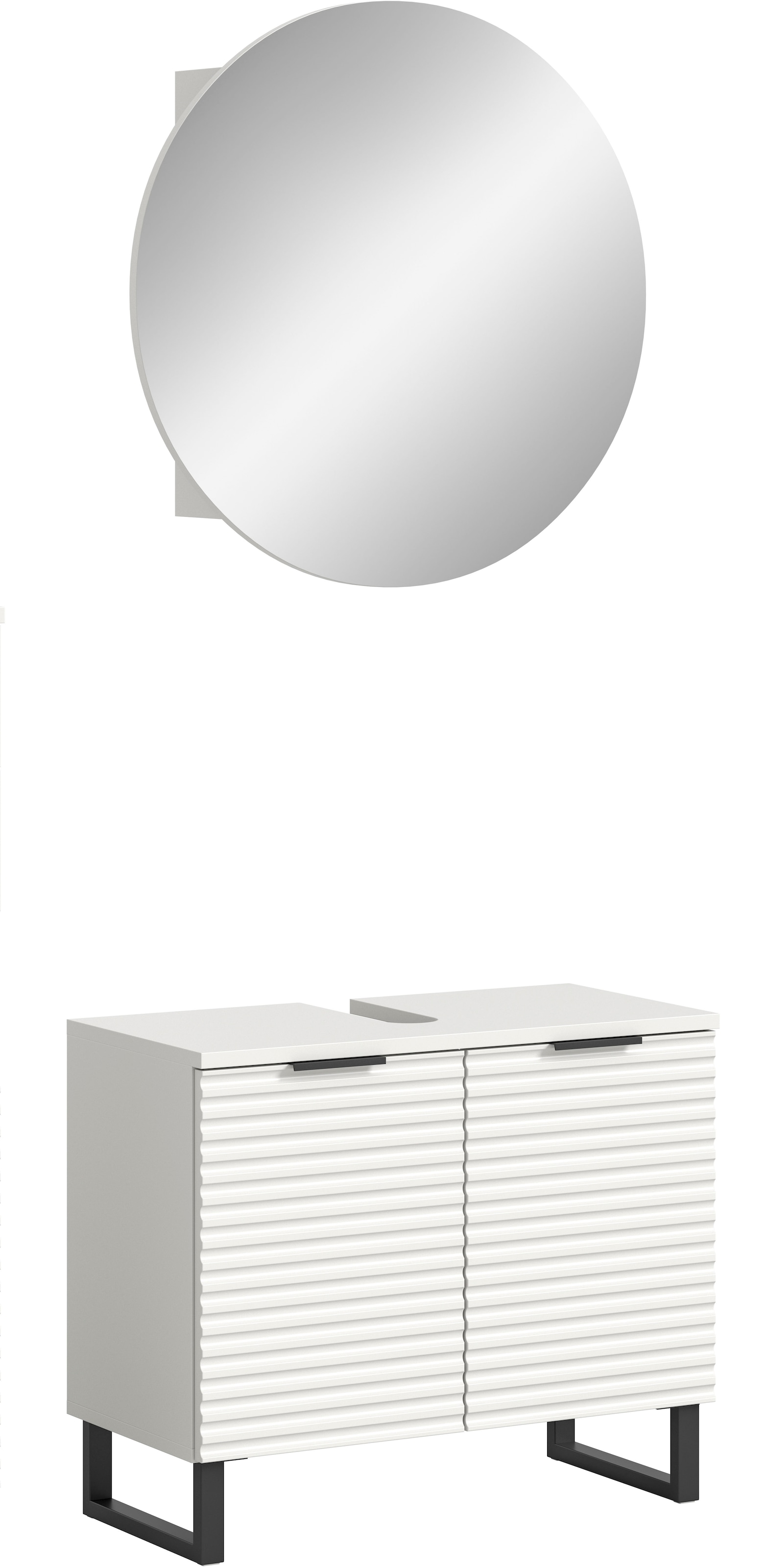 welltime Badmöbel-Set »Litica, Breite 70 cm, hochwertige Rillenfräsung, Metallkufen«, (2 St.), best. aus.: Waschbeckenunterschrank, Spiegelschrank