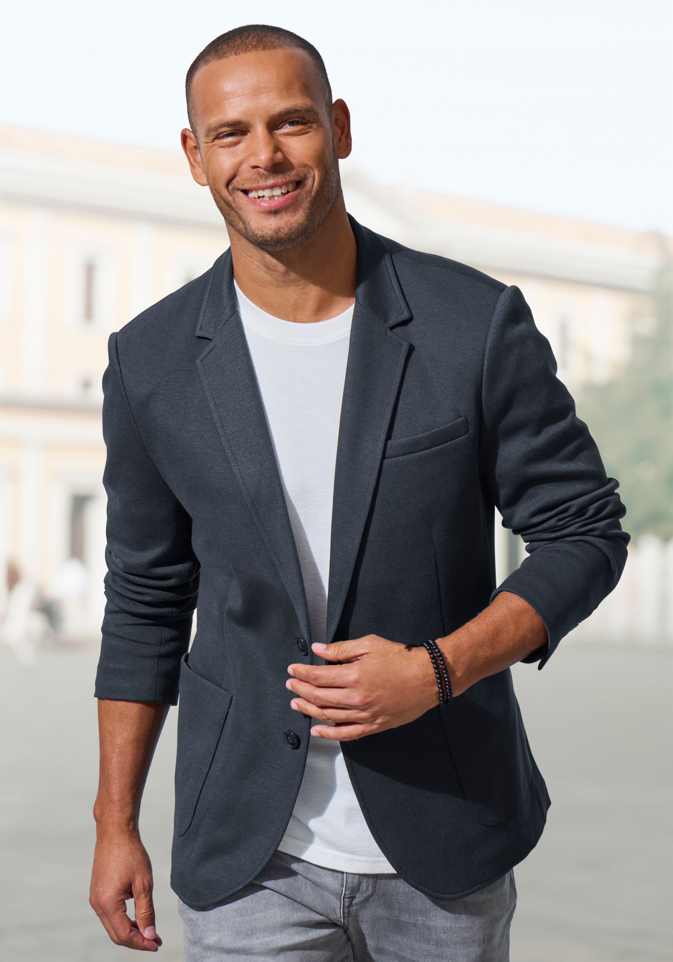 John Devin Sakko »aus elastischer Pikee-Qualität« lässiges Stretchsakko mit dezentem Muster