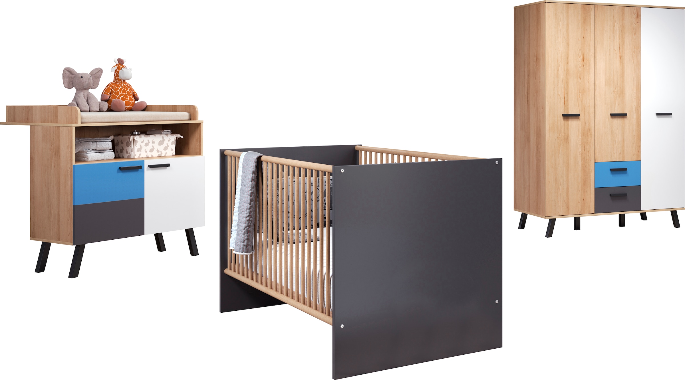 trendteam Babymöbel-Set "Mats", (Set, 3 tlg., Bett, Wickelkommode, Schrank) günstig online kaufen