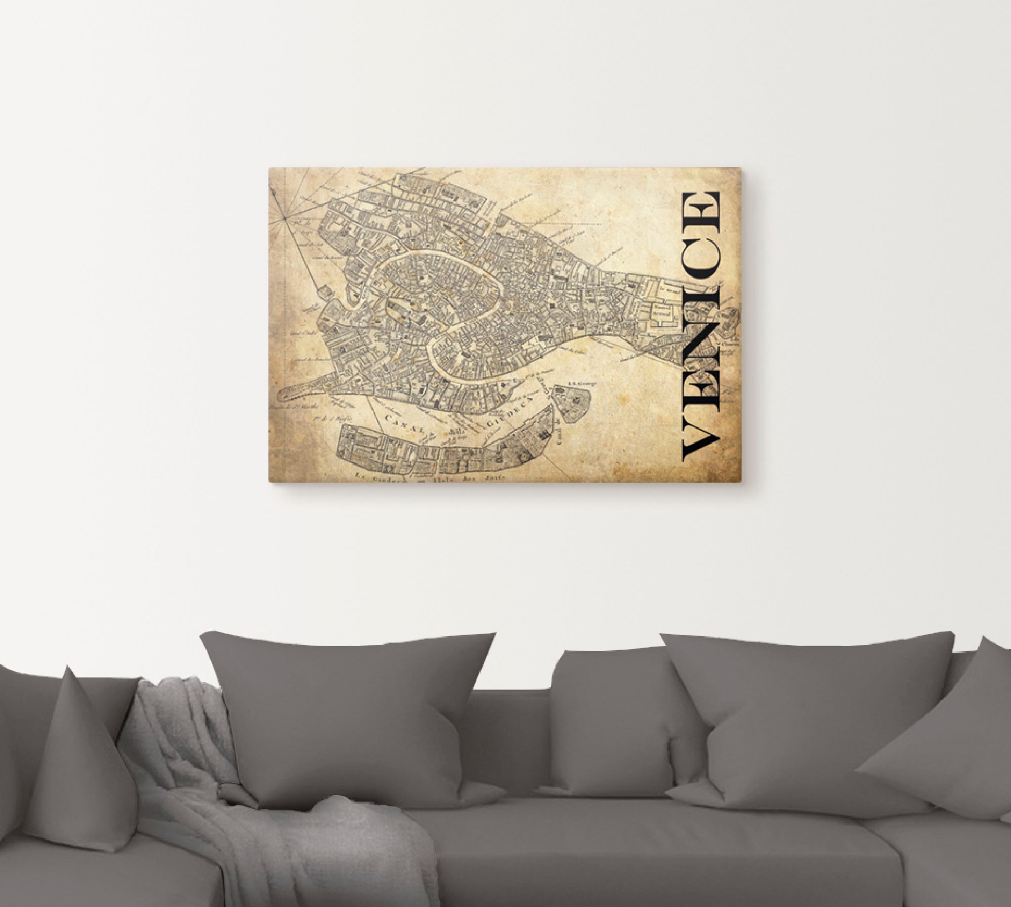 Artland Wandbild »Venedig Karte Straßen Karte Sepia«, Italien, (1 St.), als  Alubild, Leinwandbild, Wandaufkleber oder Poster in versch. Größen kaufen |  BAUR