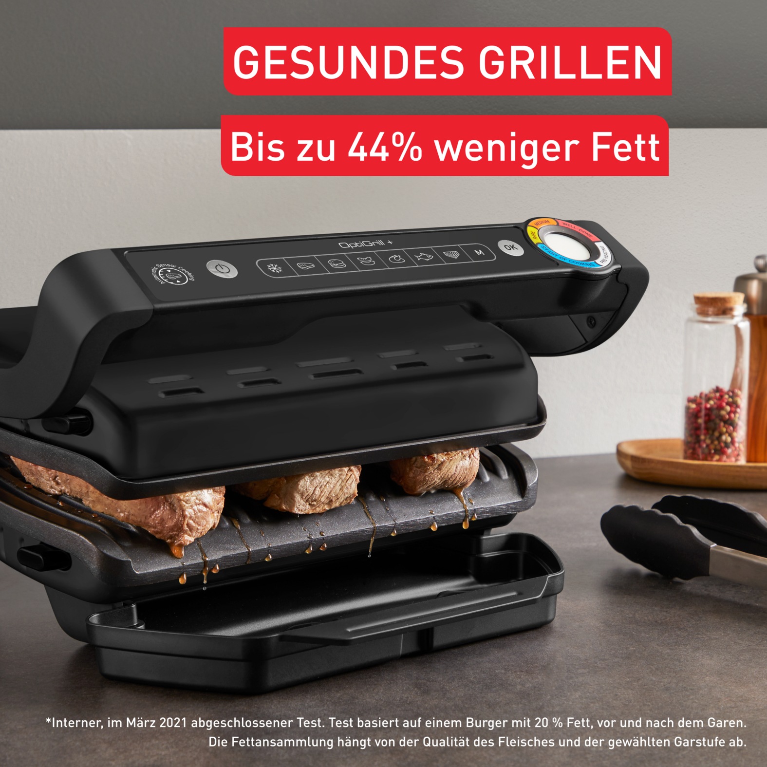 Tefal Kontaktgrill »OptiGrill+, erneuerte Kochstufenanzeige, 6 automatische Programme«, 2000 W, spülmaschinengeeignete Platten, inkl. MyTefal App, GC717810