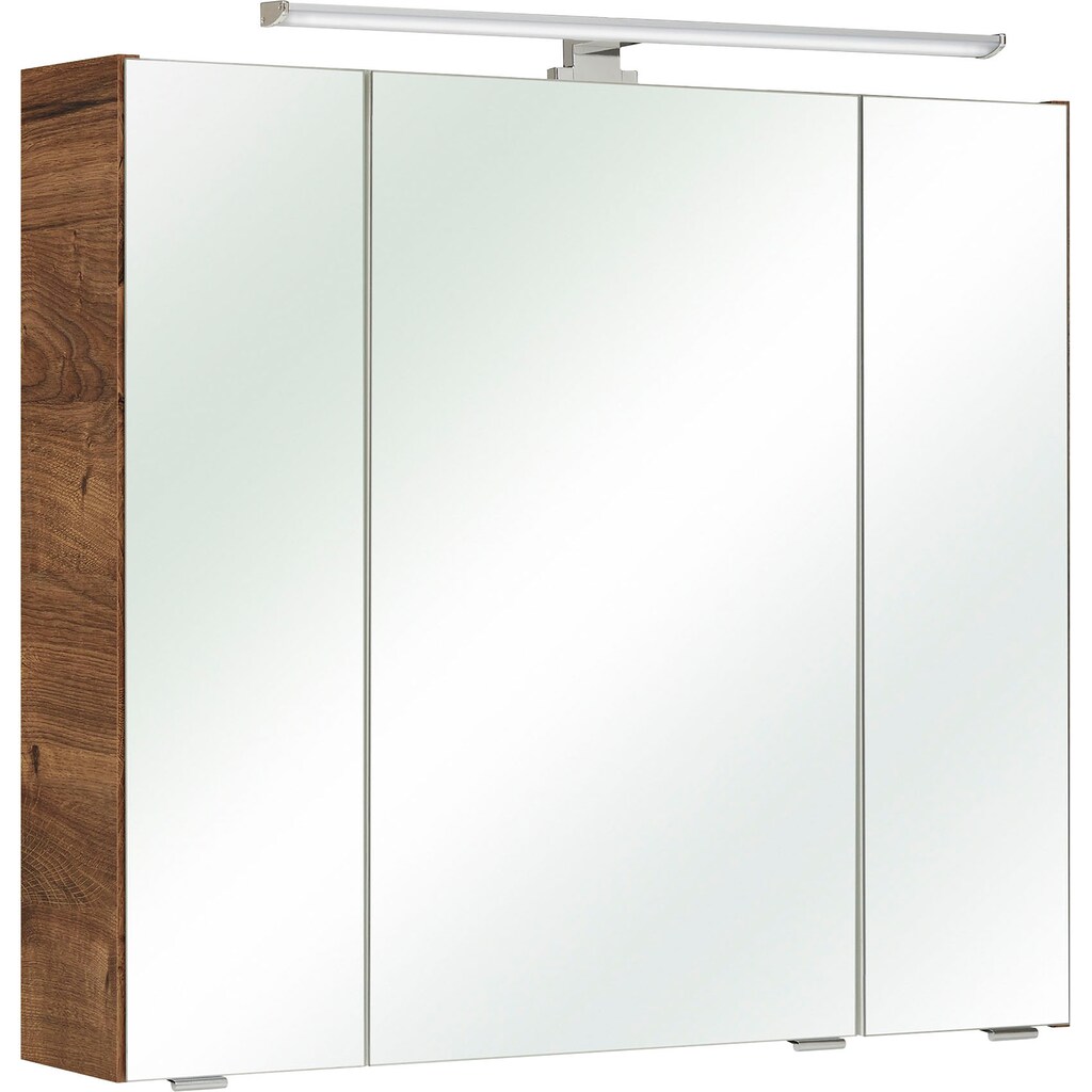 Saphir Spiegelschrank »Quickset Badschrank, 3 Spiegeltüren, 6 Einlegeböden, 80 cm breit«, inkl. LED-Beleuchtung, Türdämpfer, Schalter-/Steckdosenkombination