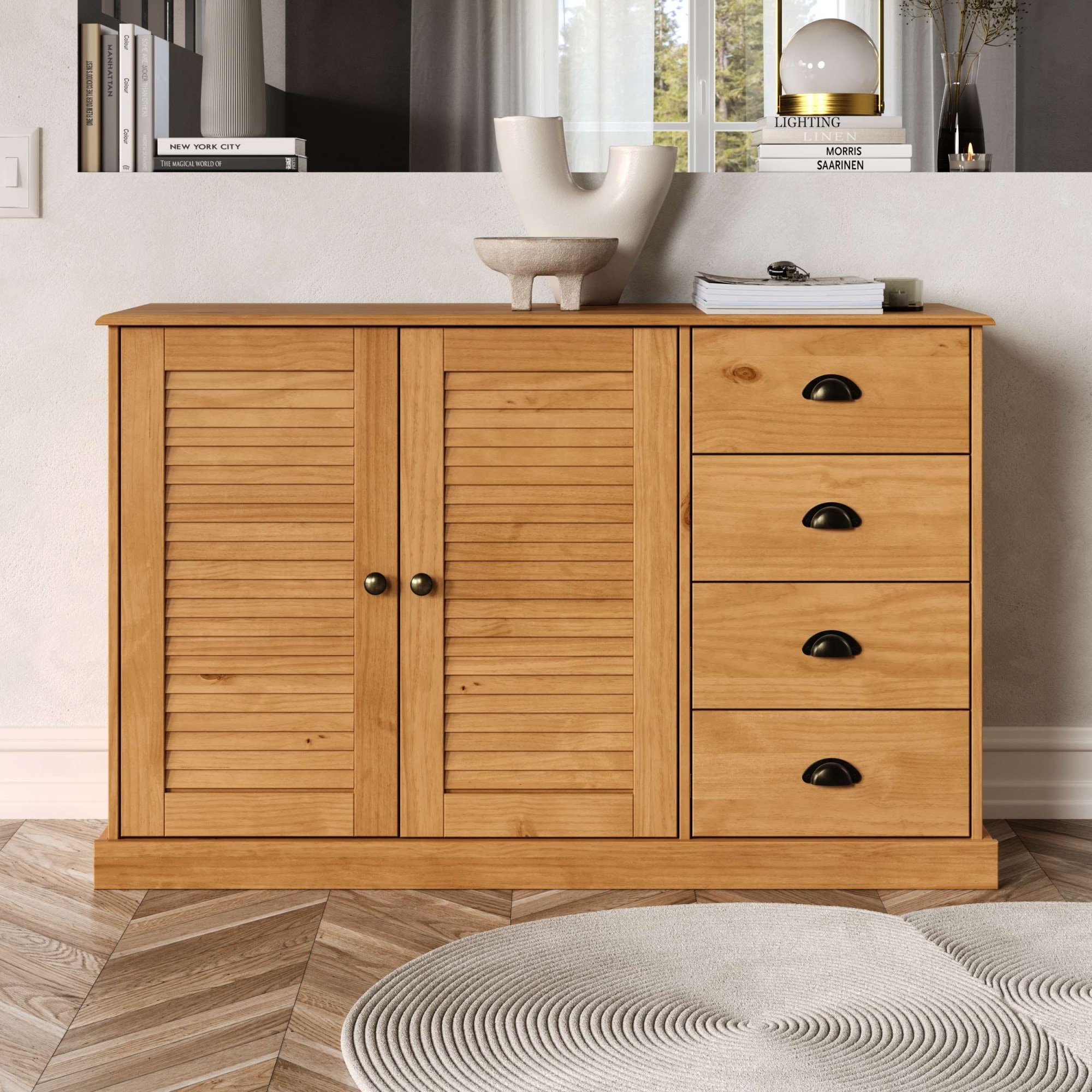 OTTO home Sideboard »Turia, mit Lamellentüren« Kommode aus massivem Kiefernholz, FSC®, 4 Schubkasten, Breite 125 cm