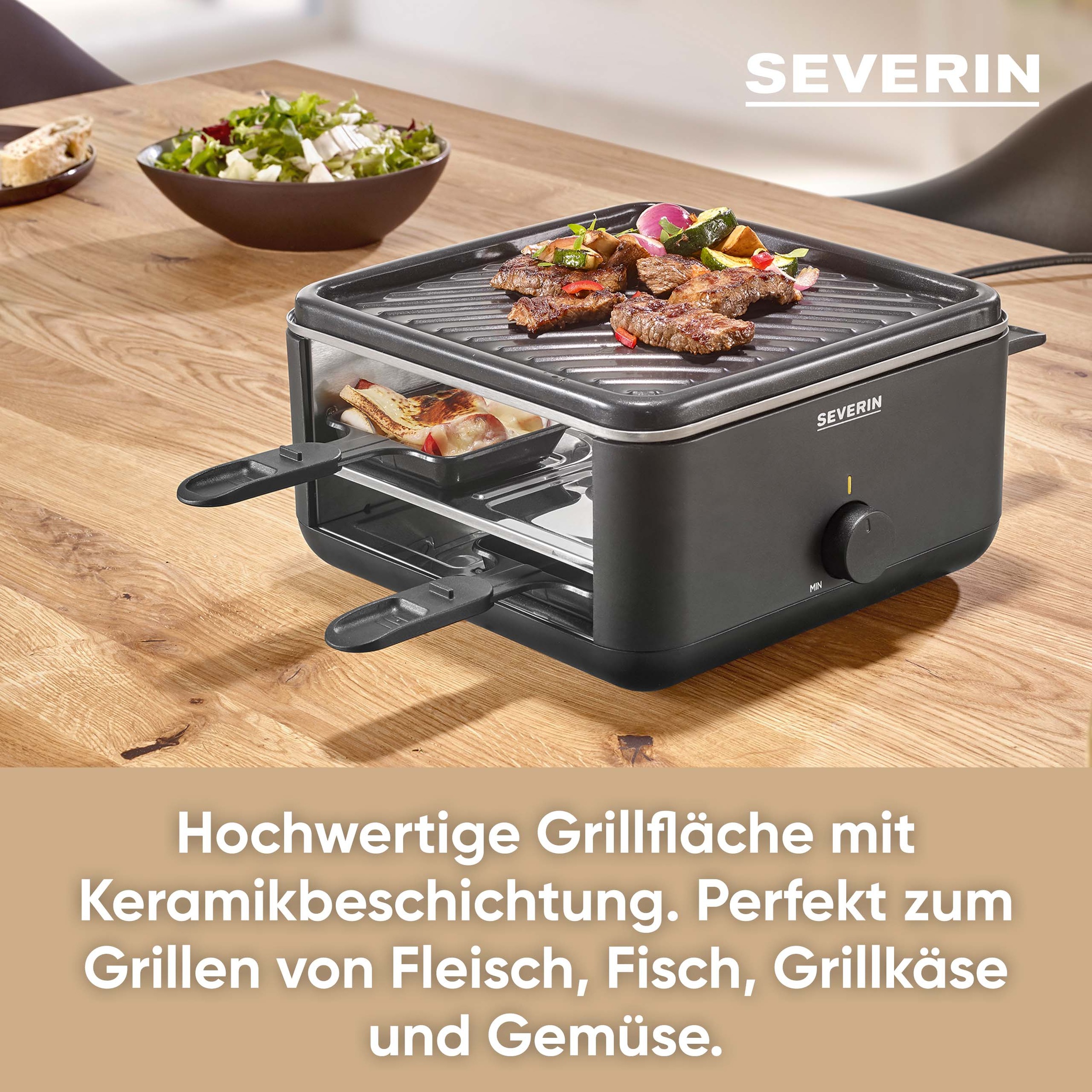 Severin Raclette »Black Line Lite Mini RG 2360« 4 Stk. Raclettepfännchen 600 W Raclette-Grill