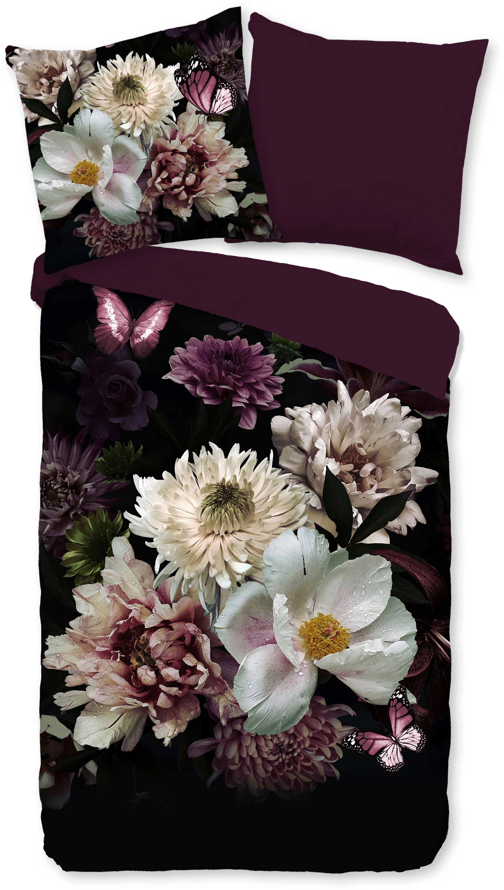 PURE luxury collection Wendebettwäsche "Marleen", Mikrofaser, 135x200, Pflegeleicht, Reißverschluss, Wendeoptik, Blumen