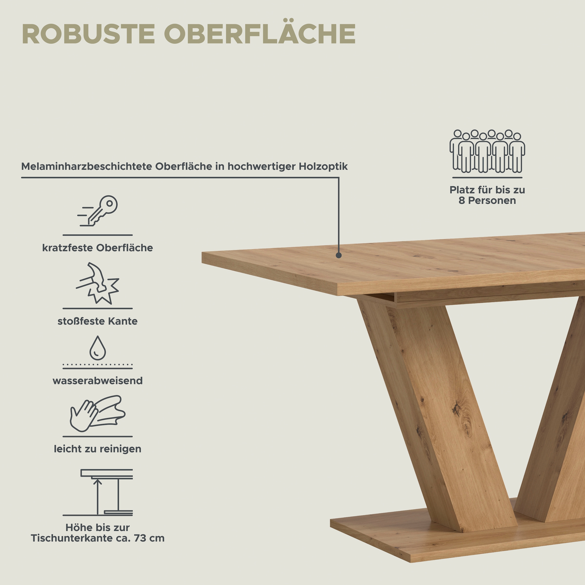INOSIGN Esstisch »Motus, ausziehbar 150 -190 cm, inklusive 40 cm Einlegeplatte«, (Set, 1 St.), V-Gestell mit Bodenplatte, Tisch, Küchentisch, Esszimmer, Küche