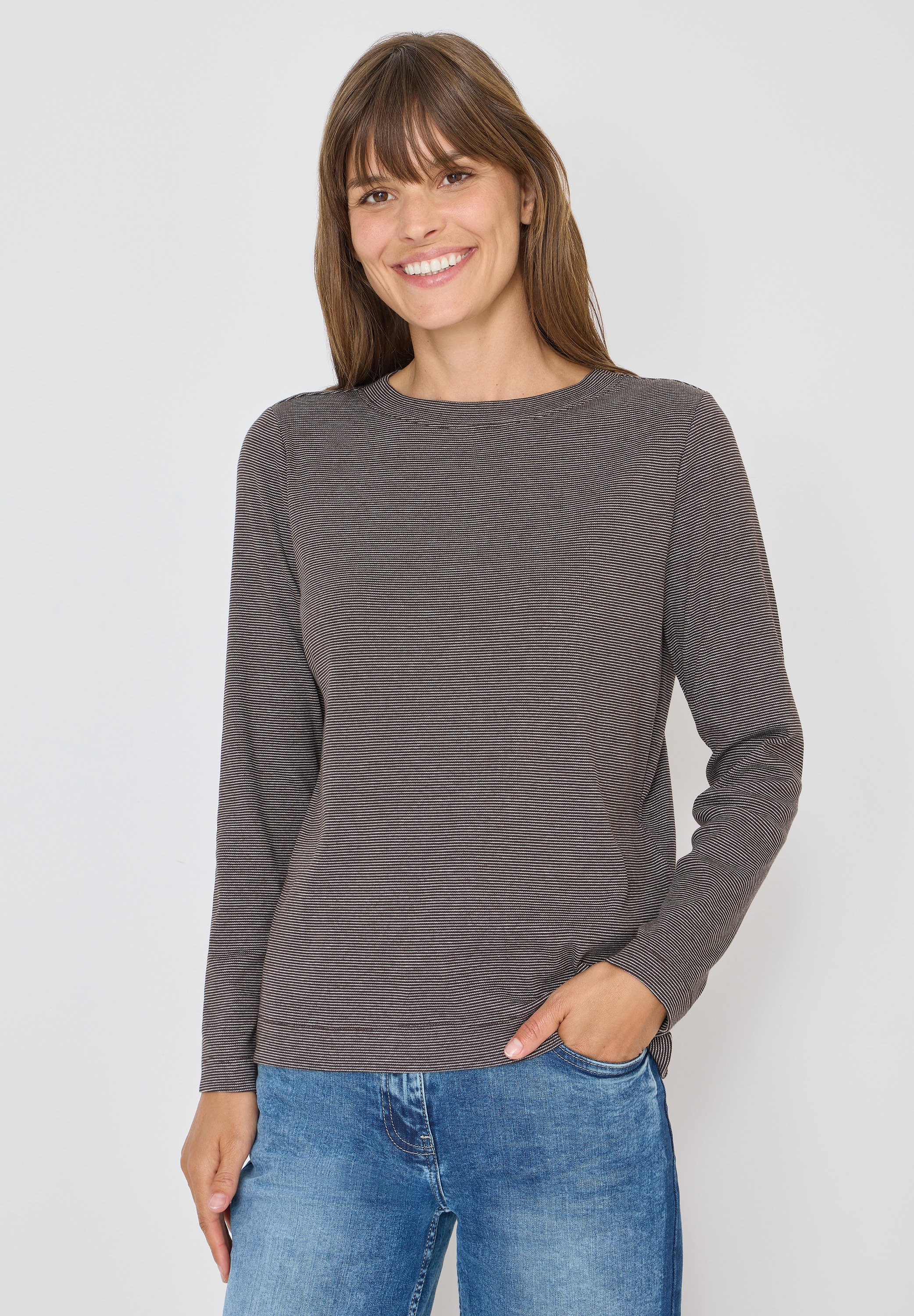 Cecil Langarmshirt aus Baumwolle mit Stretchante günstig online kaufen