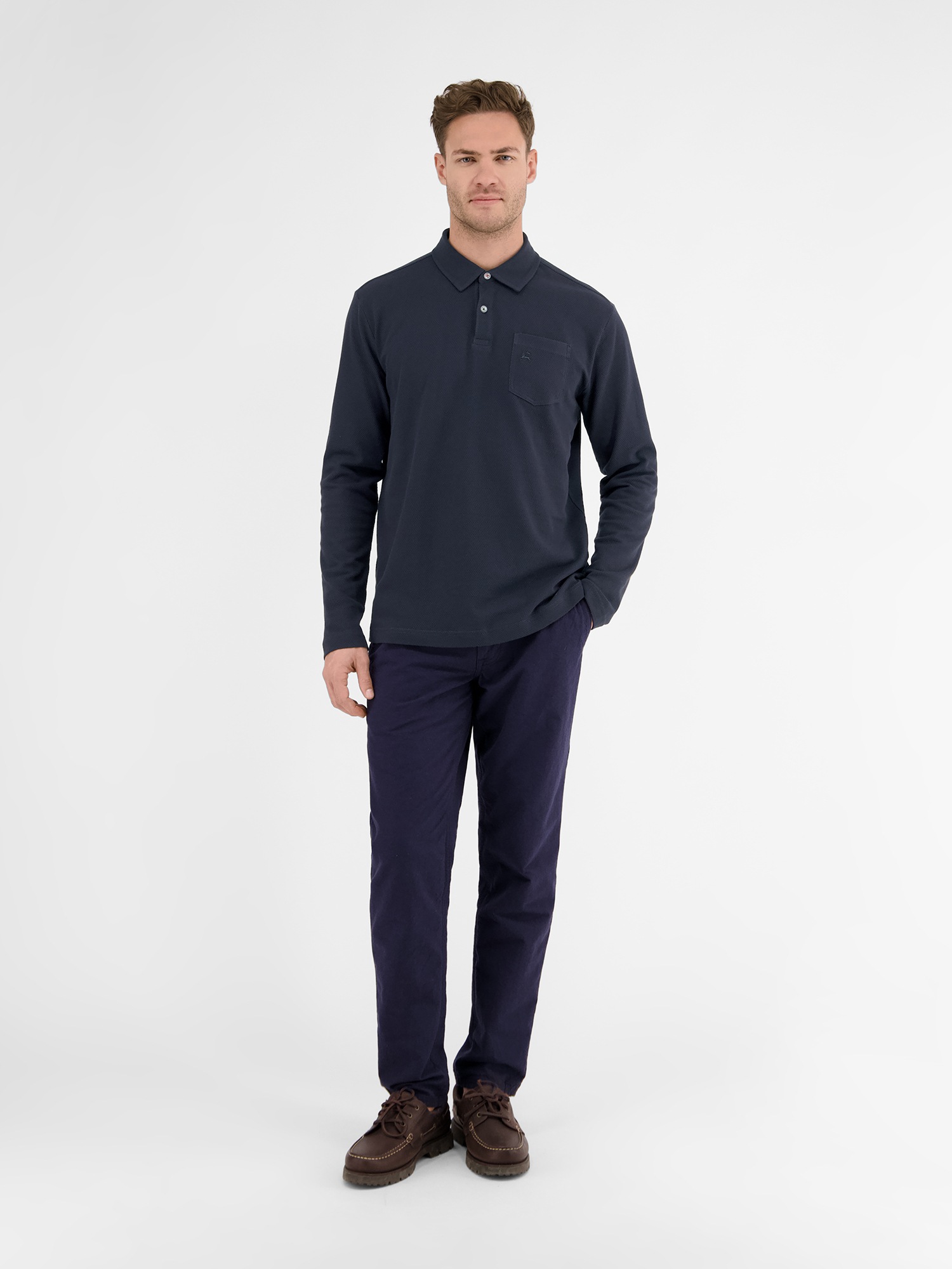 LERROS Langarmshirt »LERROS Herren Langarmpolo in Waffel-Piqué«