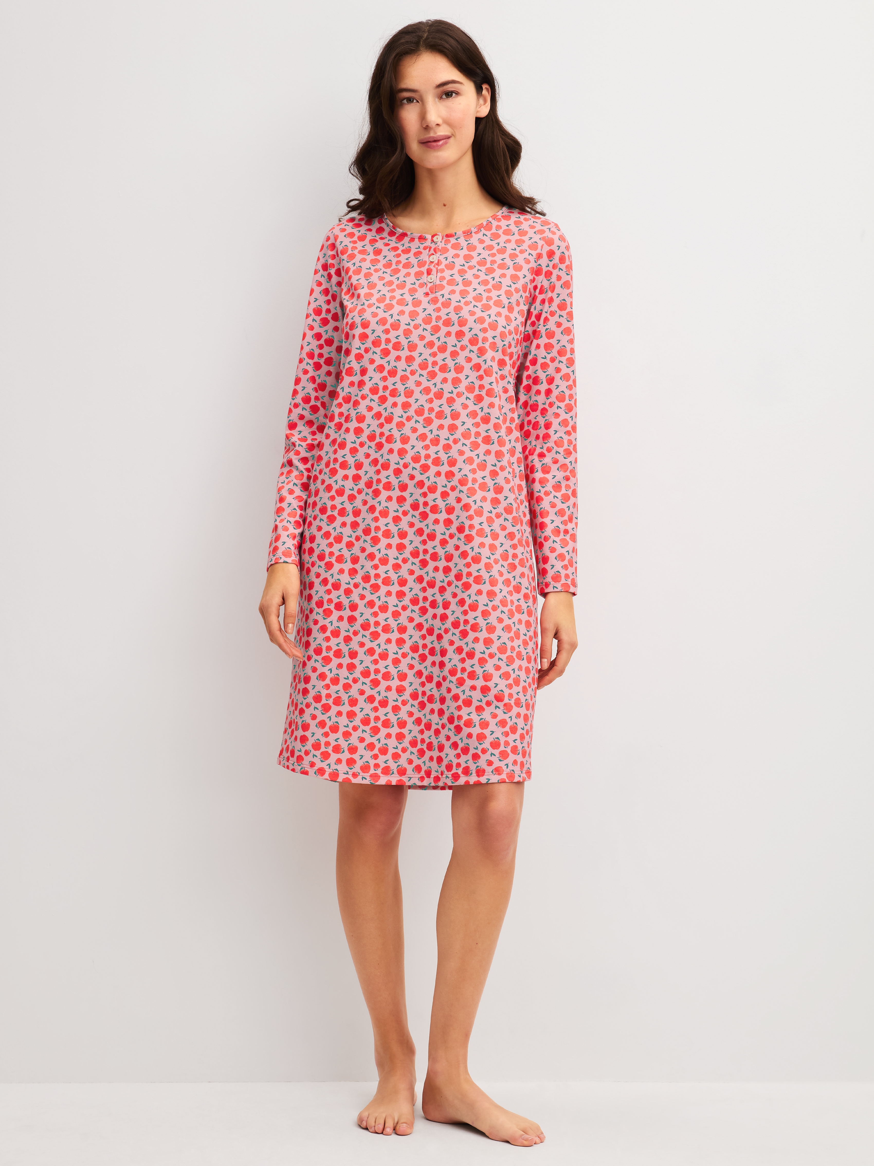 CALIDA Nachthemd "Fruity Dreams" Knopfleiste, Rundhals-Ausschnitt, Langarm, Pure Cotton