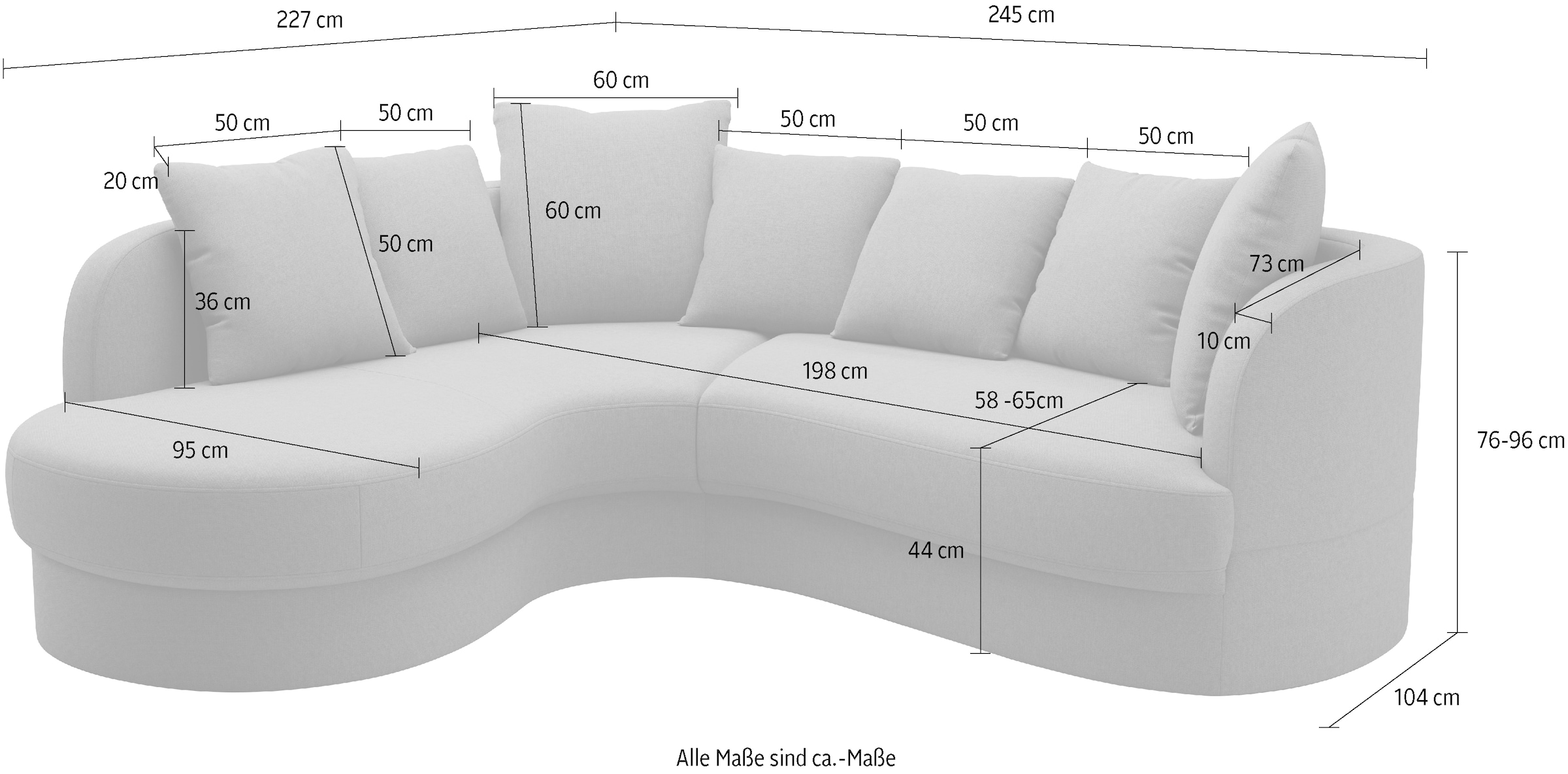 sit&more Ecksofa »Samba L-Form«, moderne organische Form, inkl. 7 loser Rückenkissen