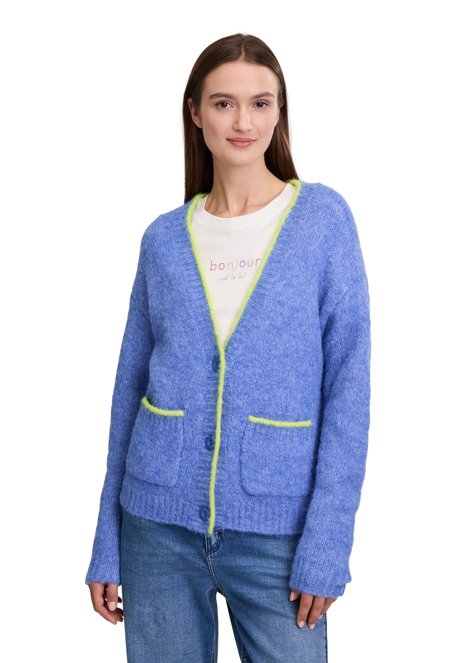 Cartoon Strickjacke "Cartoon Damen Strick-Cardigan mit V-Ausschnitt", Rippb günstig online kaufen