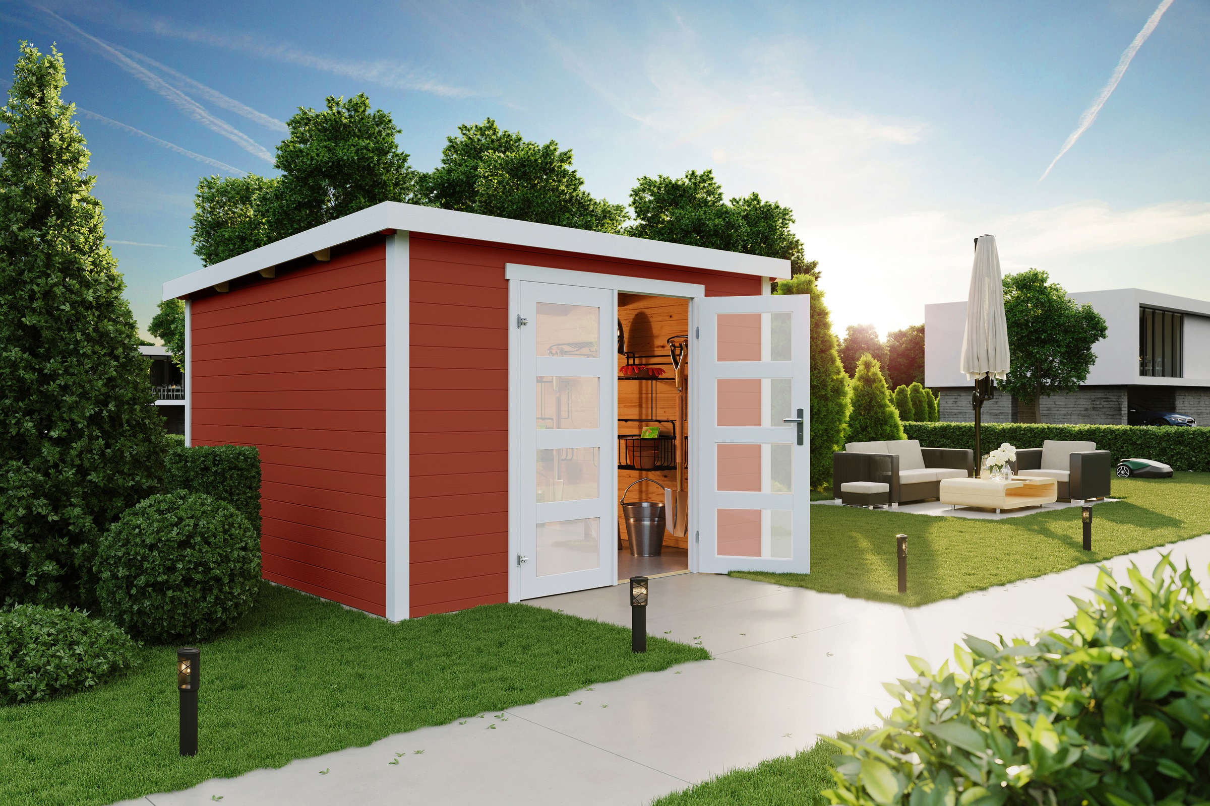 LASITA MAJA Gartenhaus »Zambezi 7«, Blochbohlenhaus 28mm, Fundamentmass 3000x3000, Schwedenrot