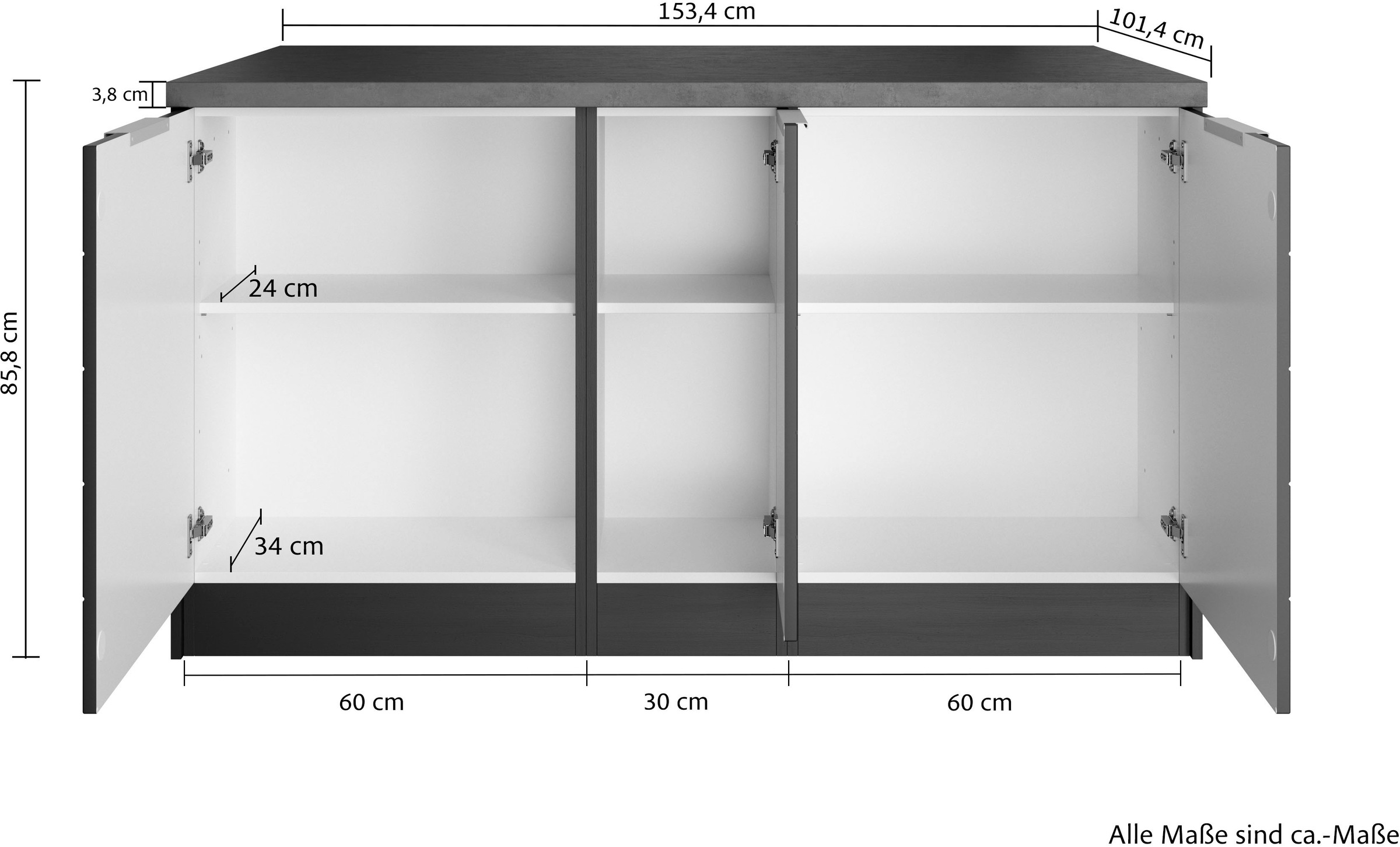 KOCHSTATION Kücheninsel »KS-Luhe, Breite 153 cm, mit Flaschenregal«, MDF-Fronten, Arbeitsplatte 38mm stark