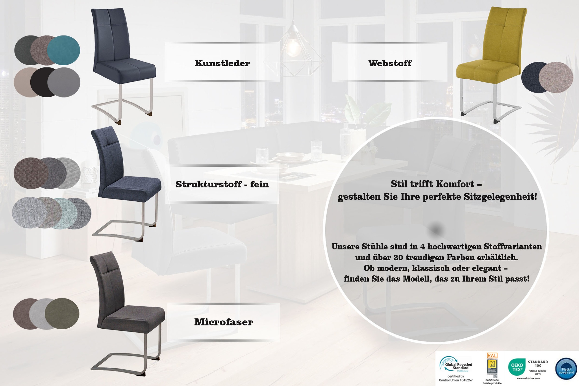 Freischwinger OTTO HOME "Rab", grau (dunkelgrau (capulet 4009), silberfarben), B:44cm H:98,5cm T:57cm, Polyester, Stühle, Freischwinger, Bezug in verschiedenen Qualitäten, maximale Belastbarkeit 120 kg 2