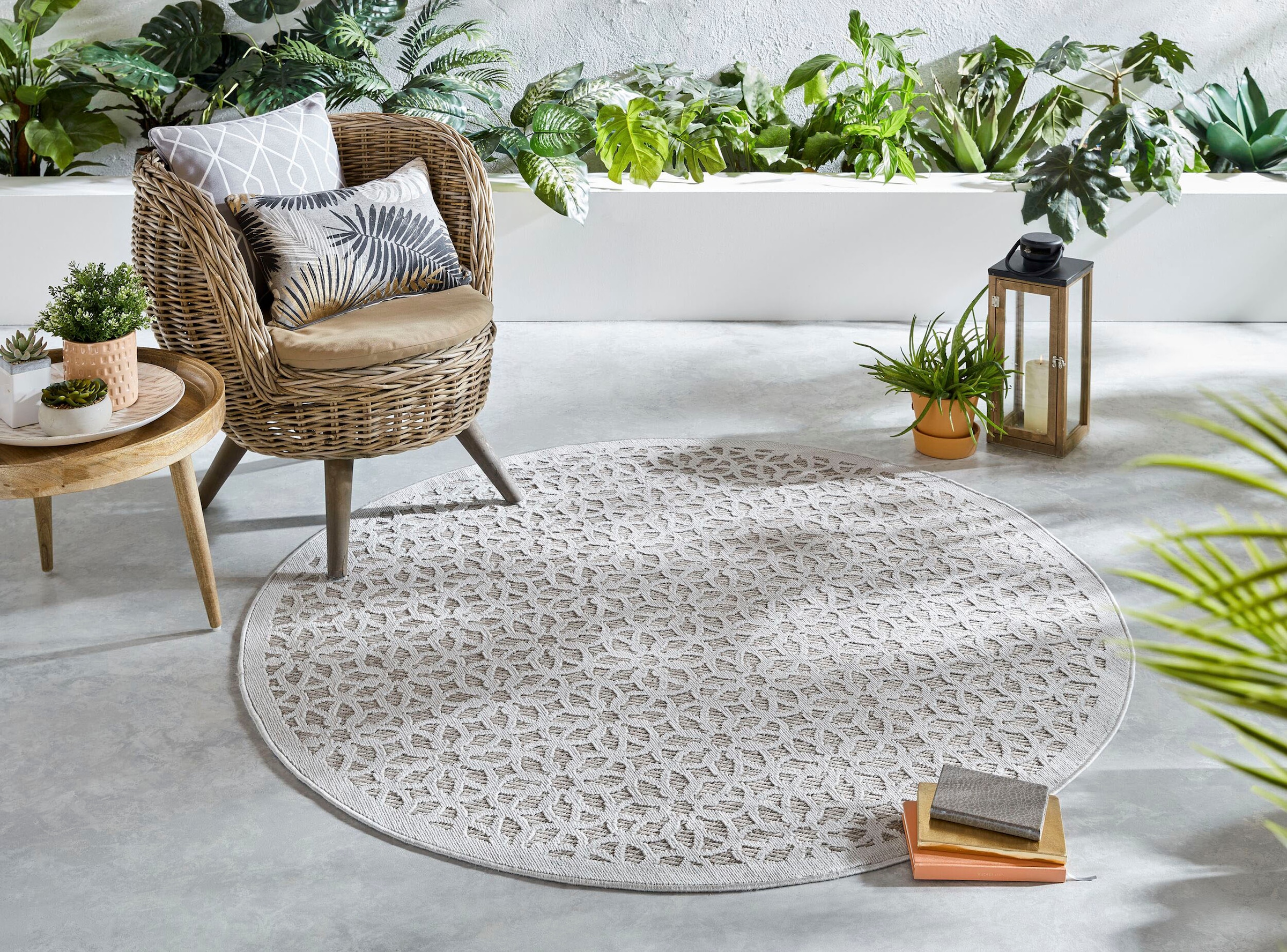 FLAIR RUGS Teppich »Argento«, rund, 40 mm Höhe, Geometrischer Teppich für den Innen- und Außenbereich