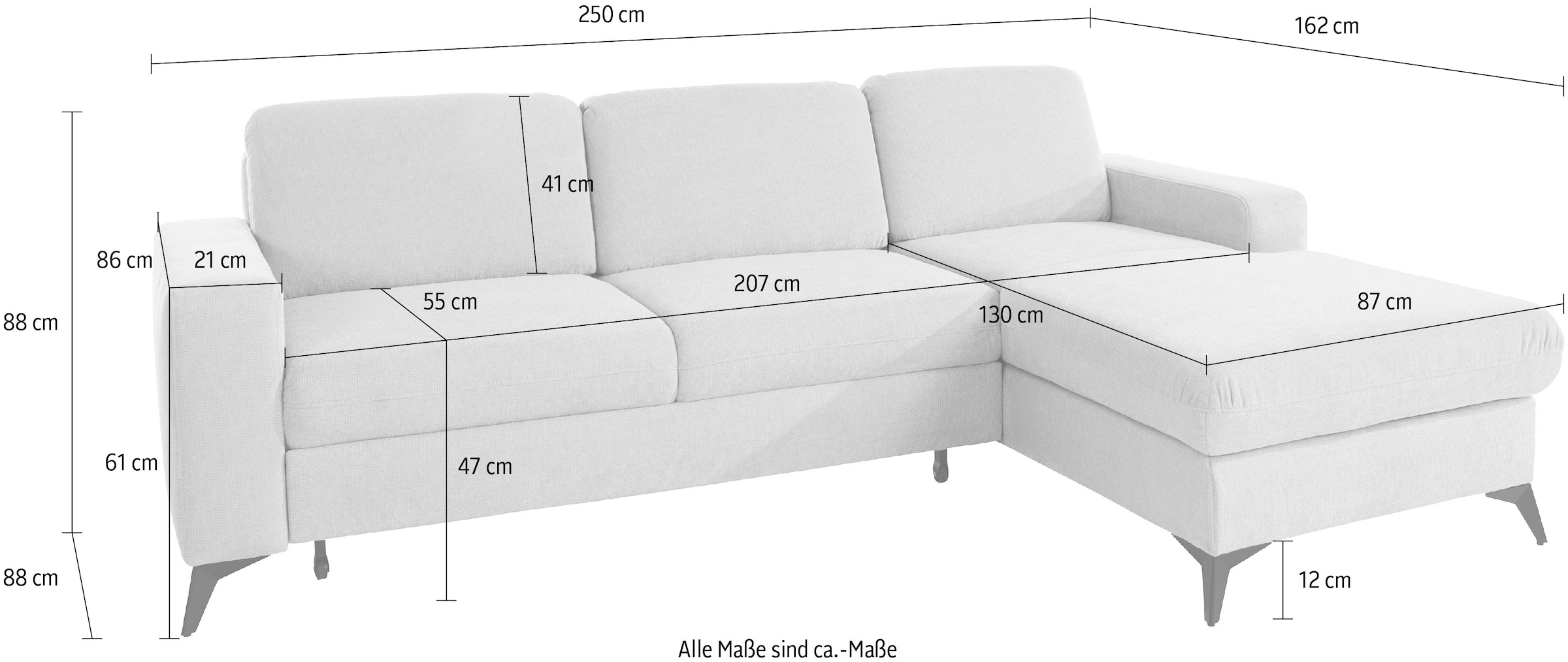 Places of Style Ecksofa »Lolland L-Form«, Wahlweise mit Bettfunktion und Bettkasten, Federkern