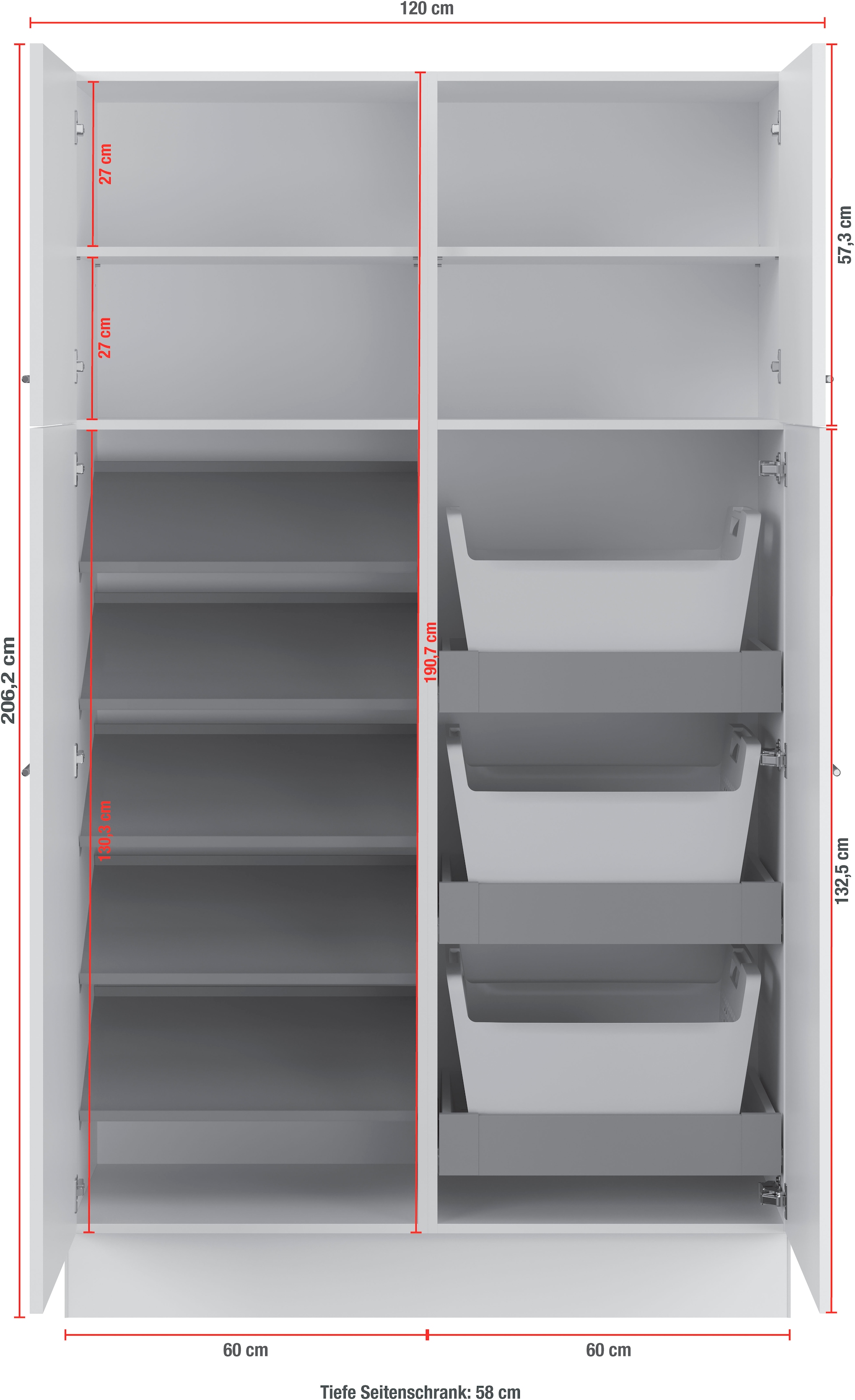 IMPULS KÜCHEN Mehrzweckschrank-Set »Warschau«, (3 St., Schuhschrank und Waschekorbschrank, Breite 120 cm), Vielfältige Varianten verfügbar; kombinierbar mit anderen Artikeln