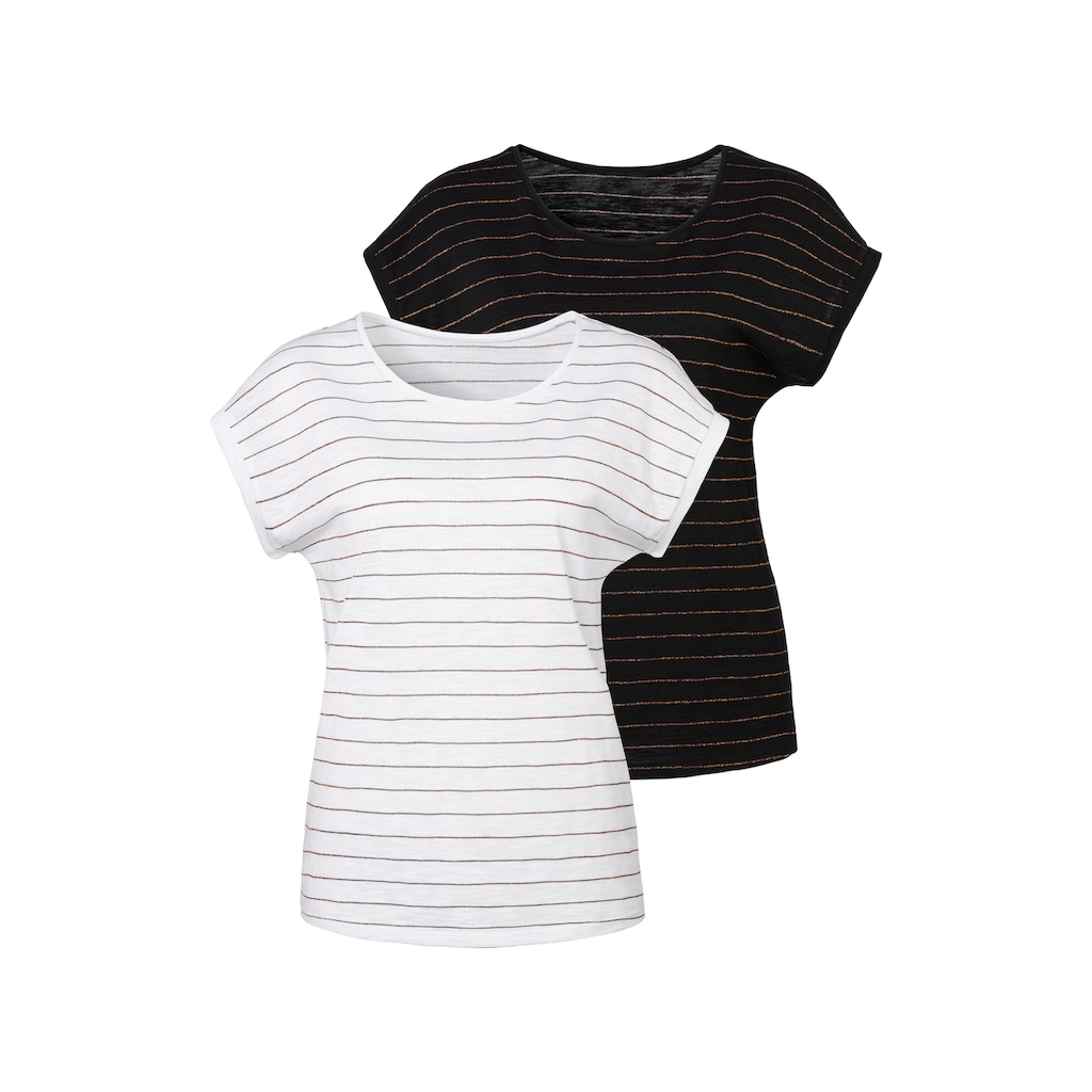 Vivance T-Shirt, (2er-Pack), mit kupferfarbenen Lurex-Streifen