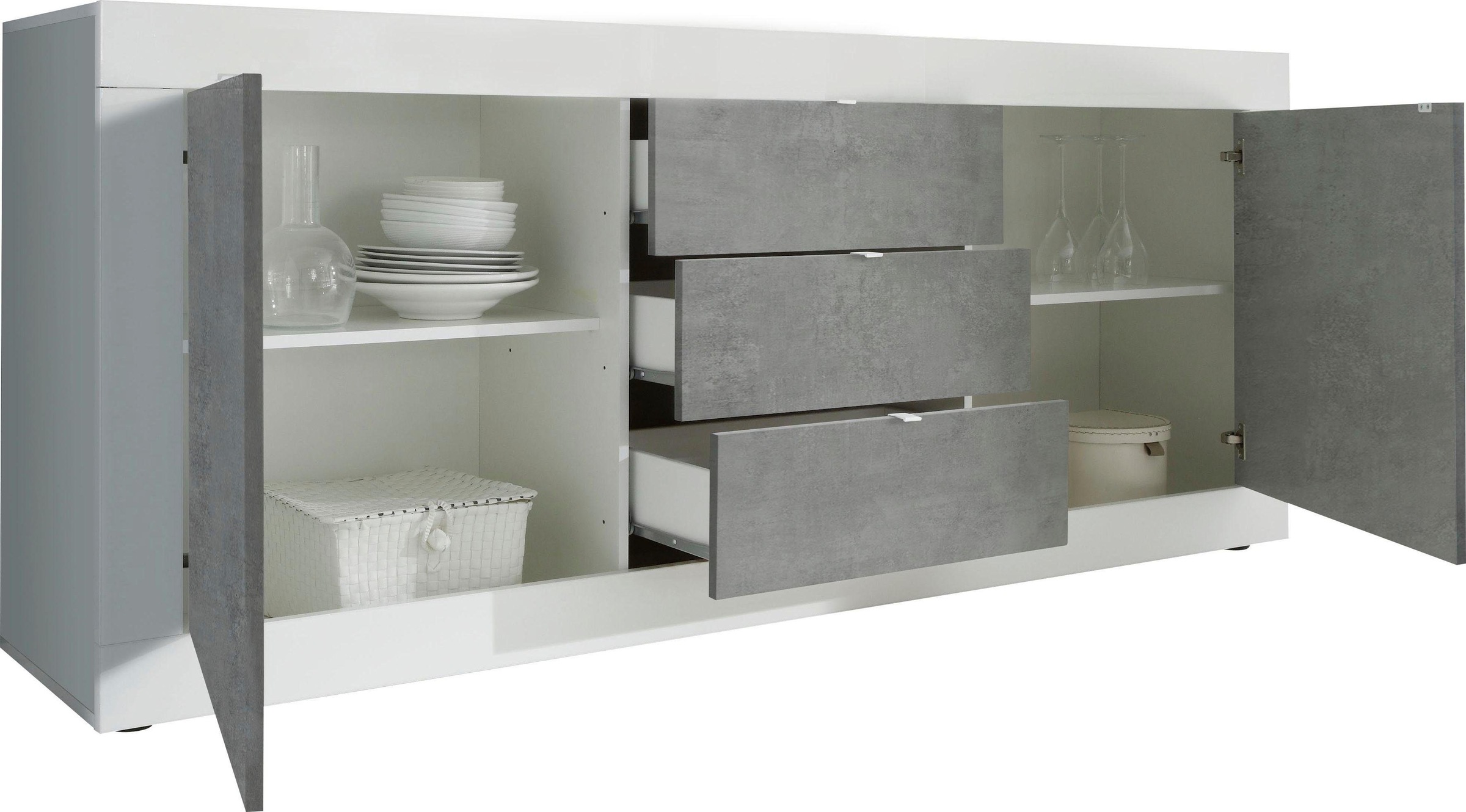 Thumbnail - Home affaire Sideboard "Basic Breite 210 cm, Kommode 2 Türen, 3 Schubkästen, Anrichte," Metallgriff, moderne Rahmenoptik...