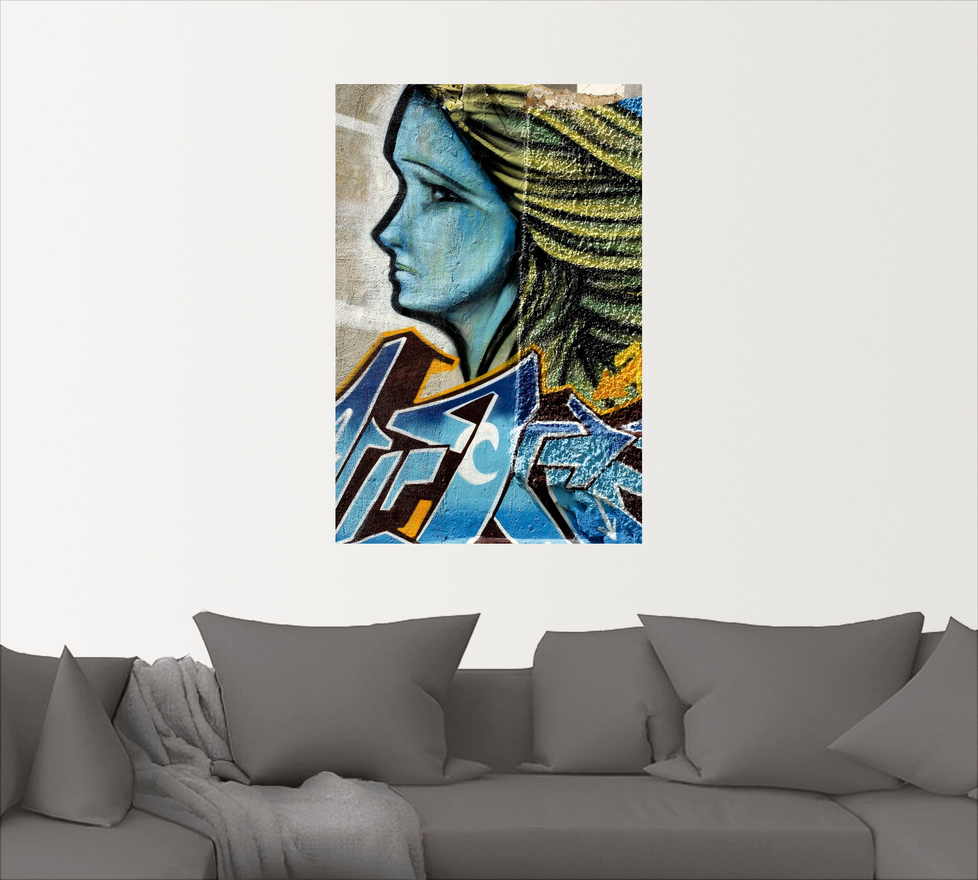 Artland Wandbild »Graffiti - Frau in Blau«, klassische Fantasie, (1 St.), als Alubild, Leinwandbild, Wandaufkleber oder Poster in versch. Größen