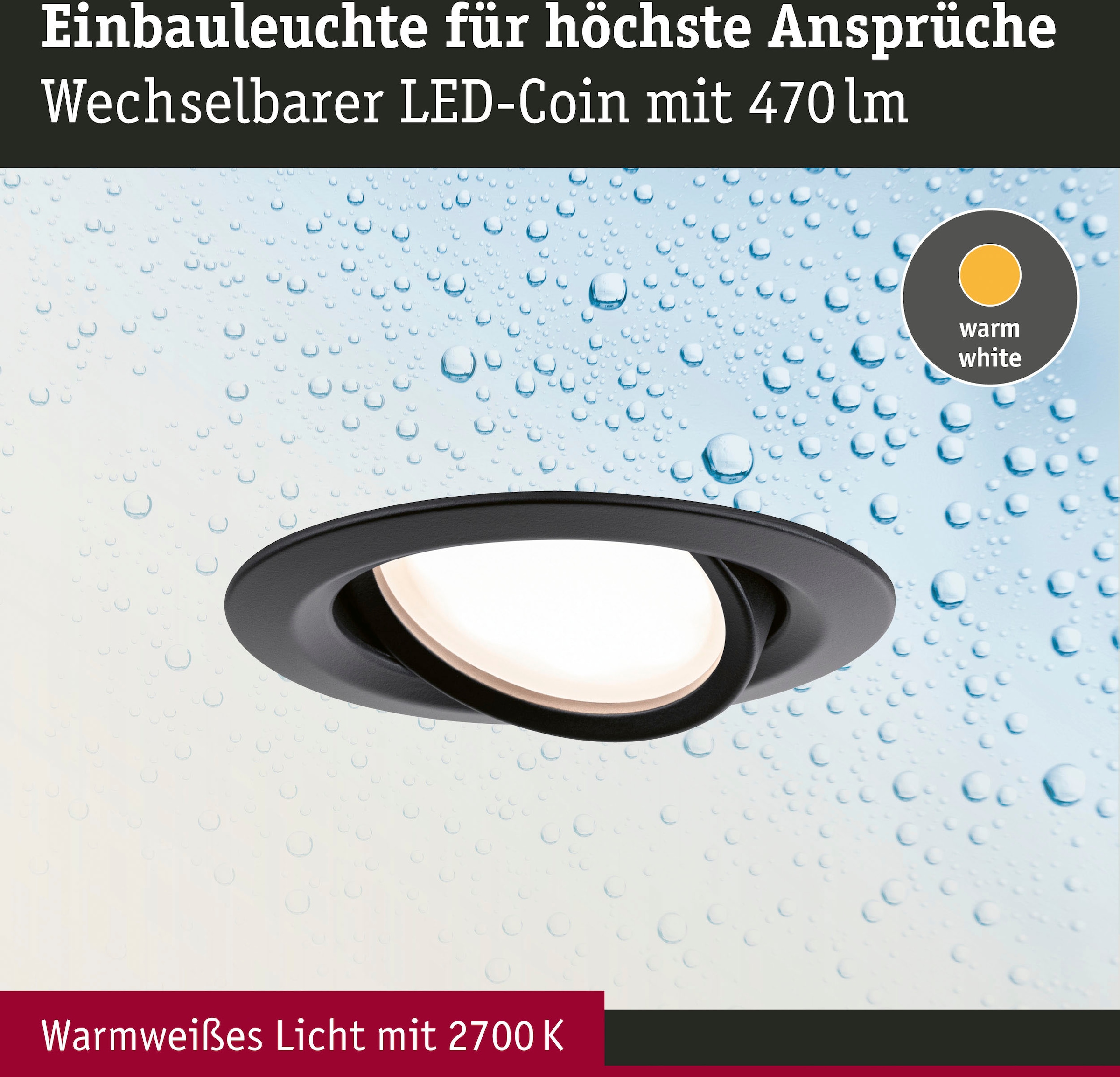 Paulmann LED Einbauleuchte »Nova Plus 1x6W 470lm 2700K Schwarz matt/Alu« Warmweiß