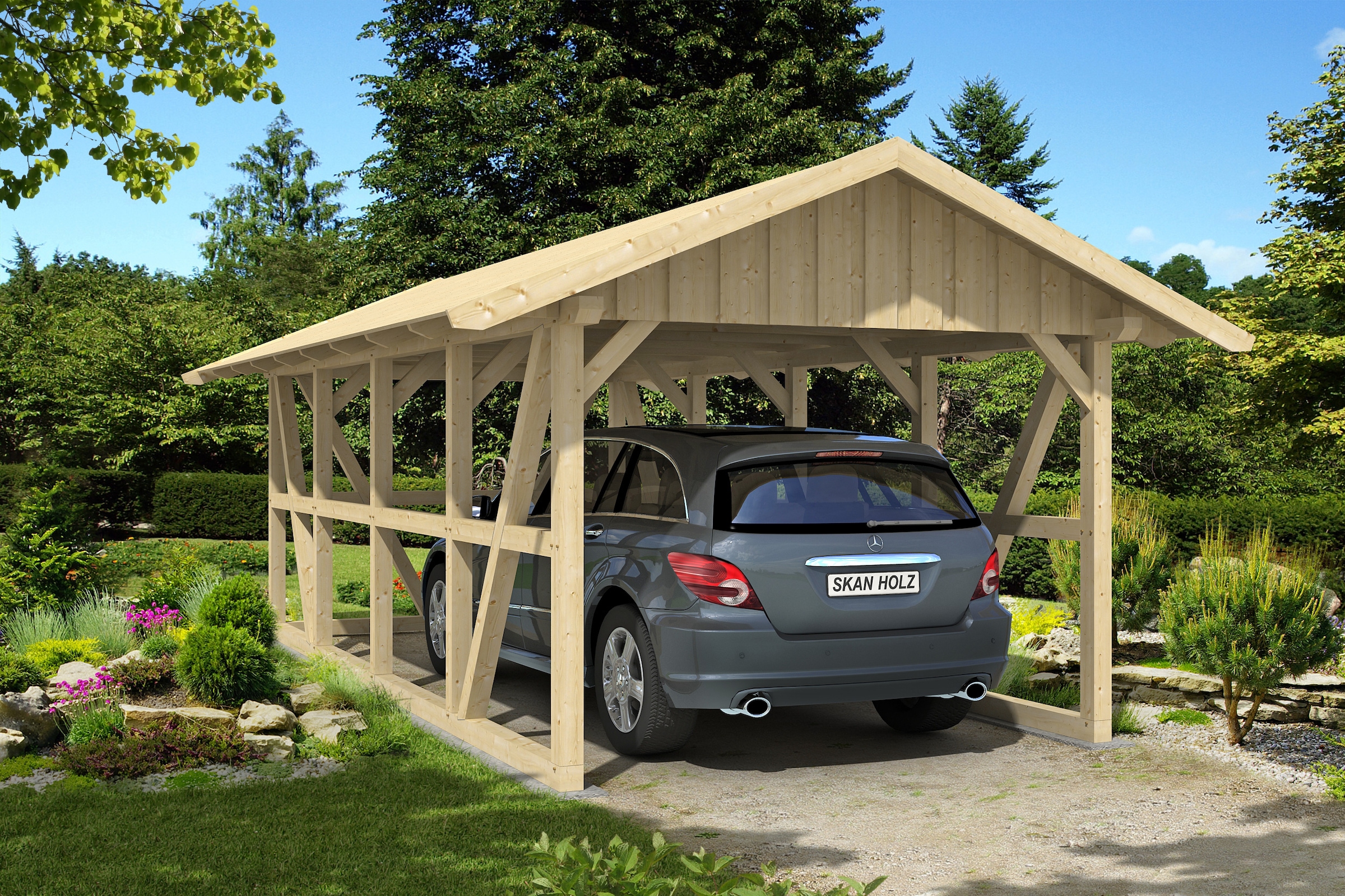 Skanholz Einzelcarport »Schwarzwald«, KVH-Fichte, 300 cm, Natur, mit Dachschalung
