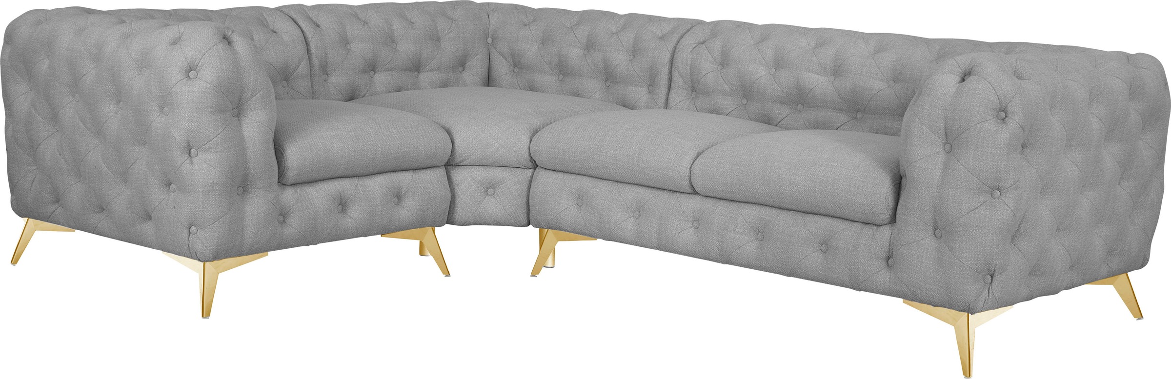 Leonique Chesterfield-Sofa »Ecksofa GLYNIS L-Form mit Wellenunterfederung, Maße B/T/H 264/204/75cm«, aufwändige Knopfheftung, moderne Chesterfield Optik, Fußfarbe wählbar