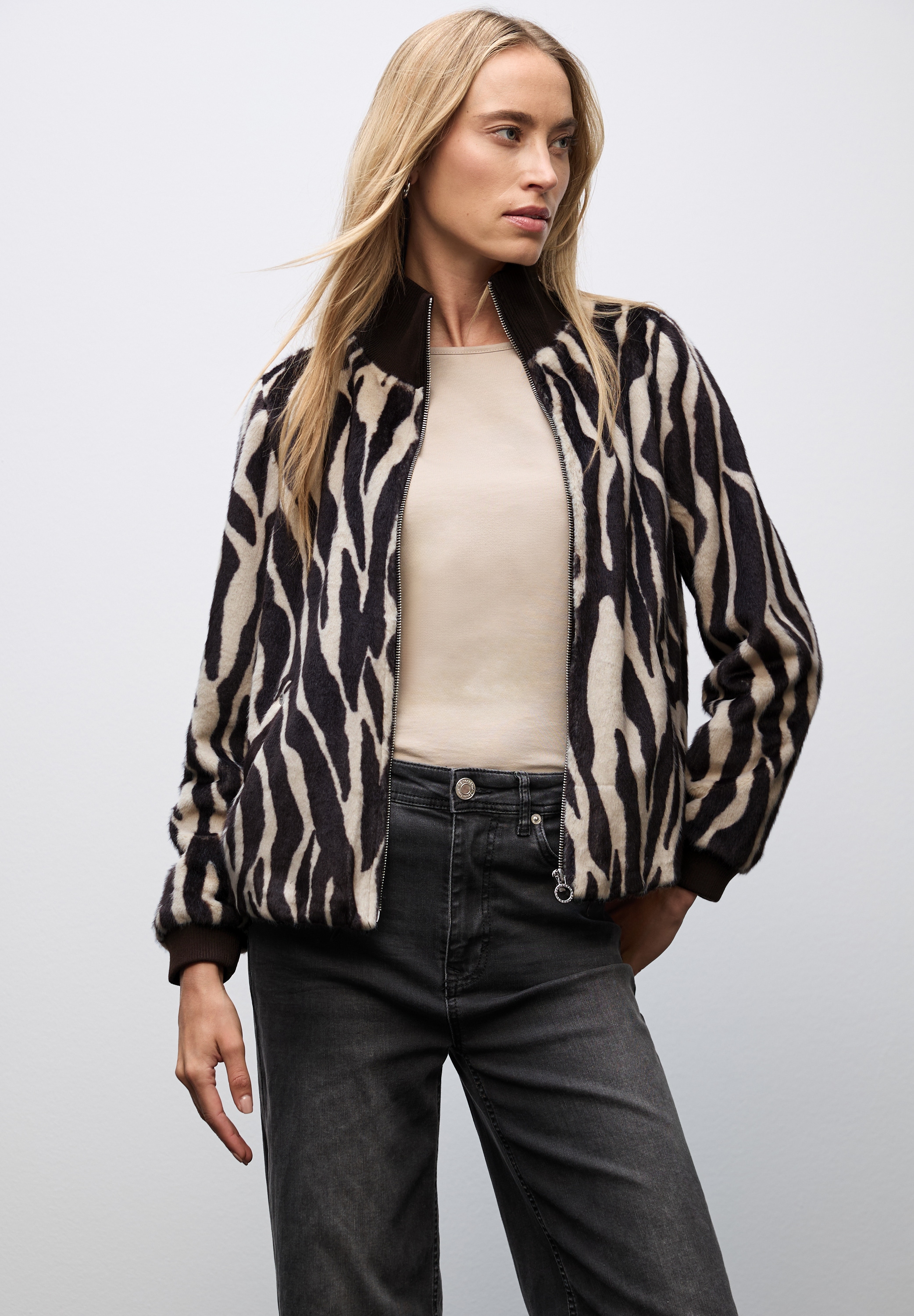 STREET ONE Blouson, ohne Kapuze, Fake Fur Zebra Blouson im Animal-Look günstig online kaufen