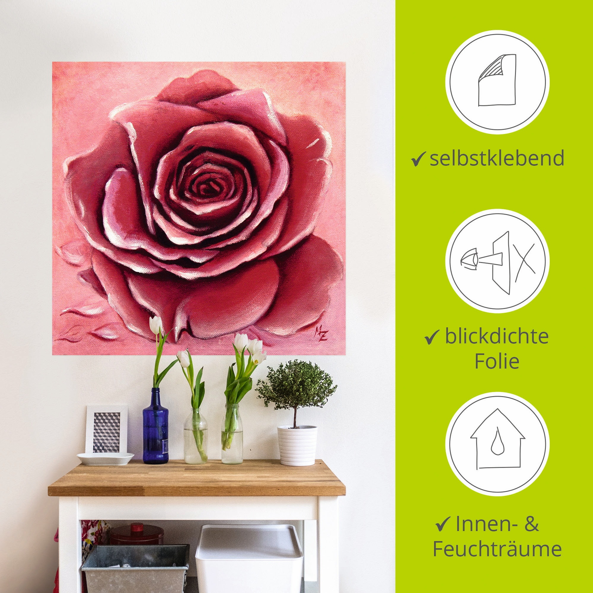 Artland Wandbild »Rote Rose handgemalt«, Blumen, (1 St.), als Alubild, Outdoorbild, Leinwandbild, Wandaufkleber, versch. Größen