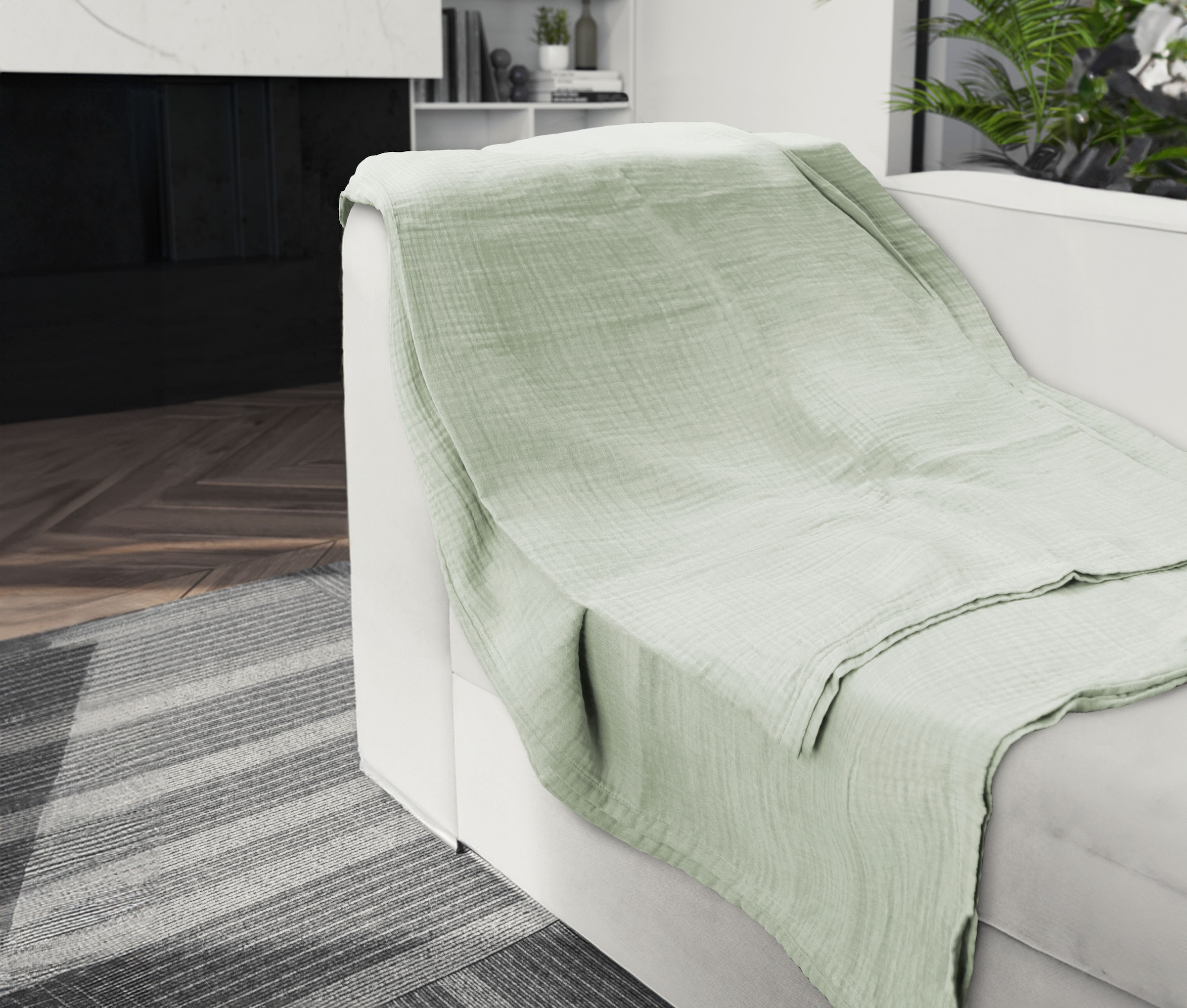Biberna Wohndecke »0480100 Musselin«, gekreppte Optik+Struktur, leichte Sommer Decke, Tagesdecke, angenehm