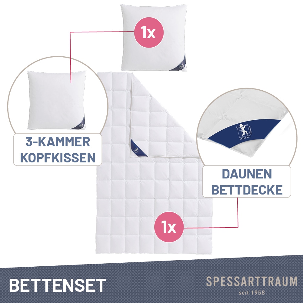 SPESSARTTRAUM Gänsedaunenbettdecke + Kopfkissen »Premium******«, (Spar-Set), Sparset: 4 Wärmeklassen, 135x200 cm & 155x220 cm