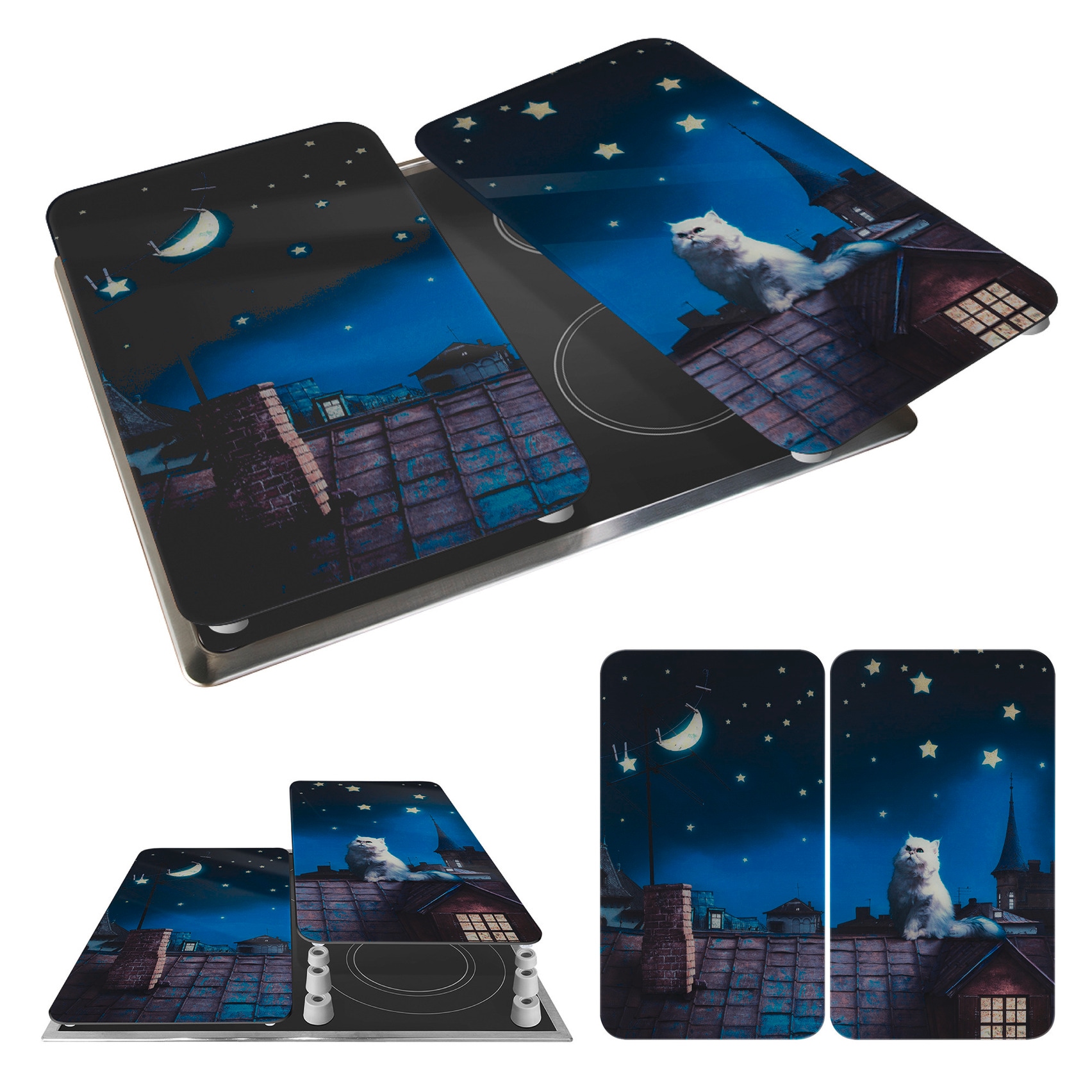 WENKO Herd-Abdeckplatte »Universal Modell Moon Cat«, (Set, 2 tlg.), Herdabdeckung für alle Herdarten, kratzfest, mit rutschfesten Füßen