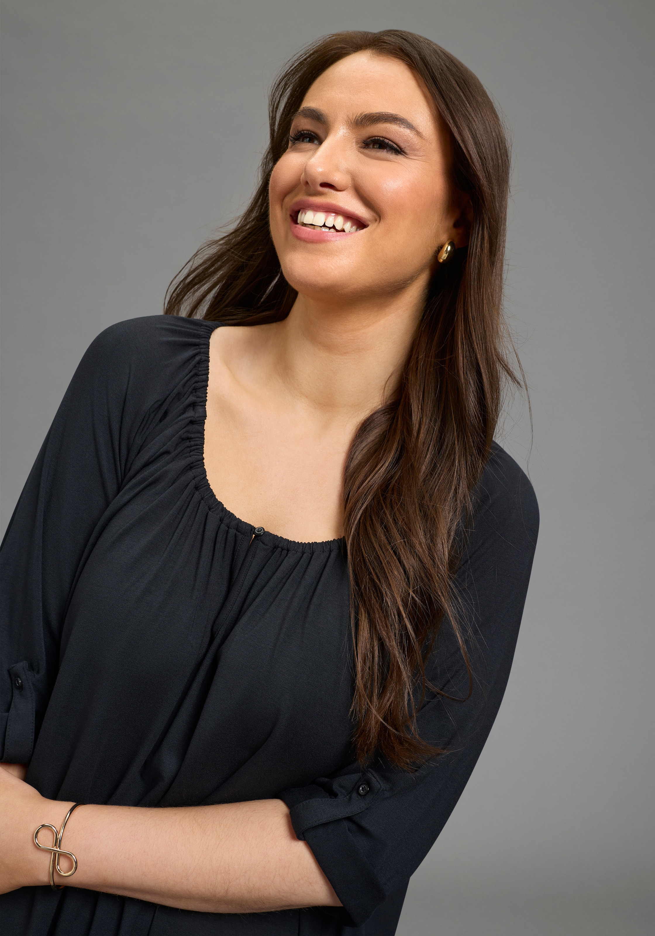 Laura Scott CURVE Longshirt im A-Shape mit krempelbaren Ärmeln