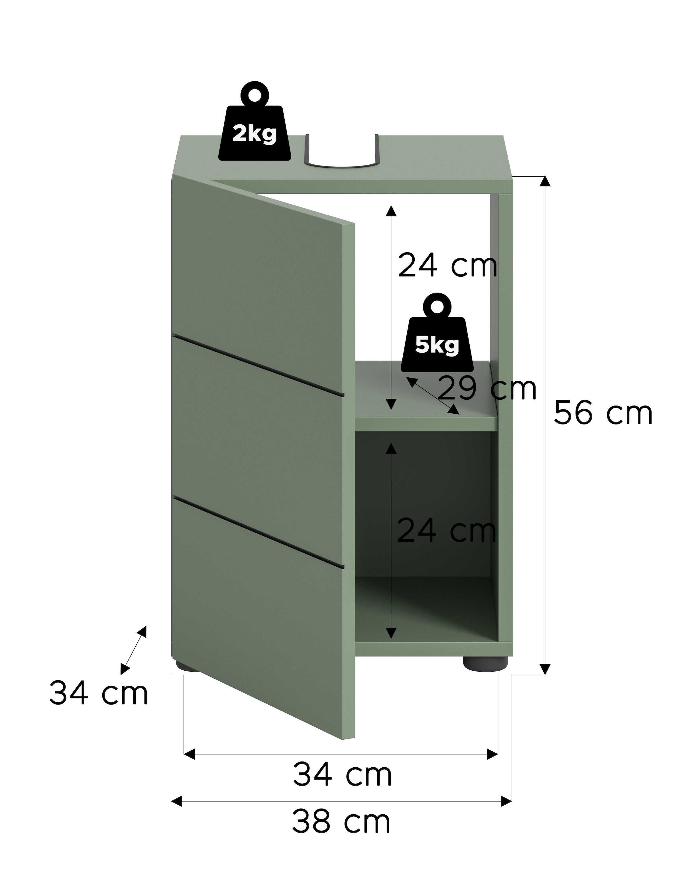 welltime Waschbeckenunterschrank »BIEL, Breite: 38 cm, 1 Tür, 2 Fächer, Siphonausschnitt« 1 Stk. tlg. Waschbeckenunterschrank, Unterschrank, WBU, Badezimmer, Bad