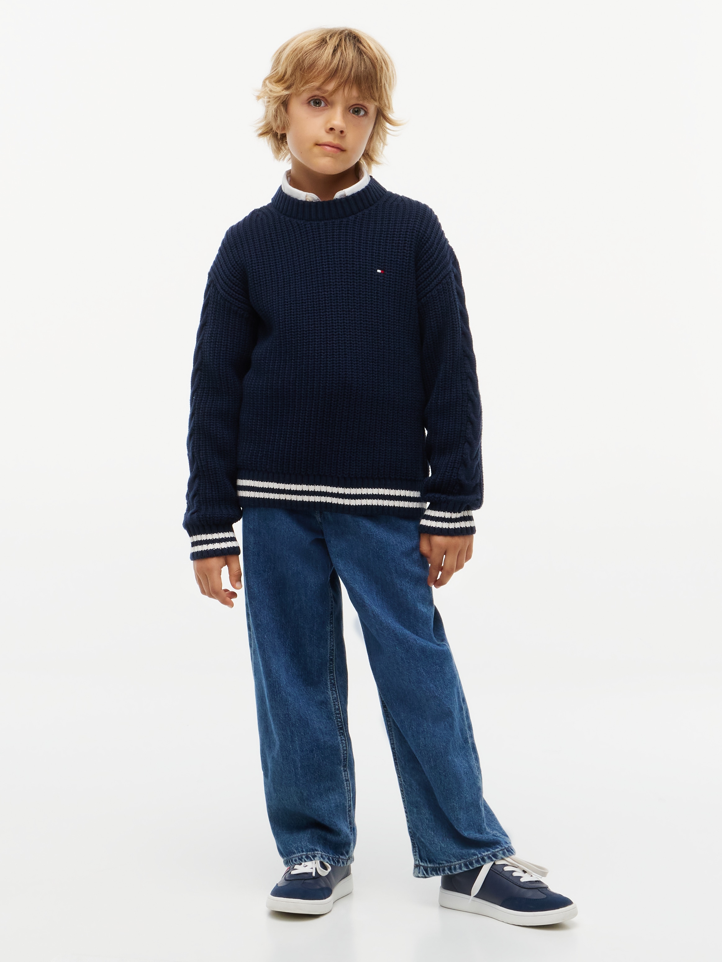 Tommy Hilfiger Strickpullover Rundhalsausschnitt, Regular Fit, Ringelbündchen, Kinder bis 16 Jahre