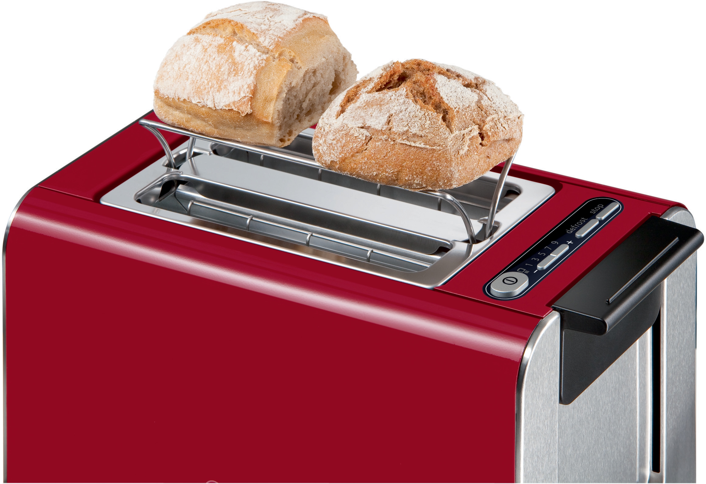 BOSCH Toaster »Styline TAT8614N, integrierter Brötchenaufsatz, Liftfunktion,«, 860 W, Auftaufunktion, Abschaltautomatik, Brotzentrierung, Edelstahl/rot