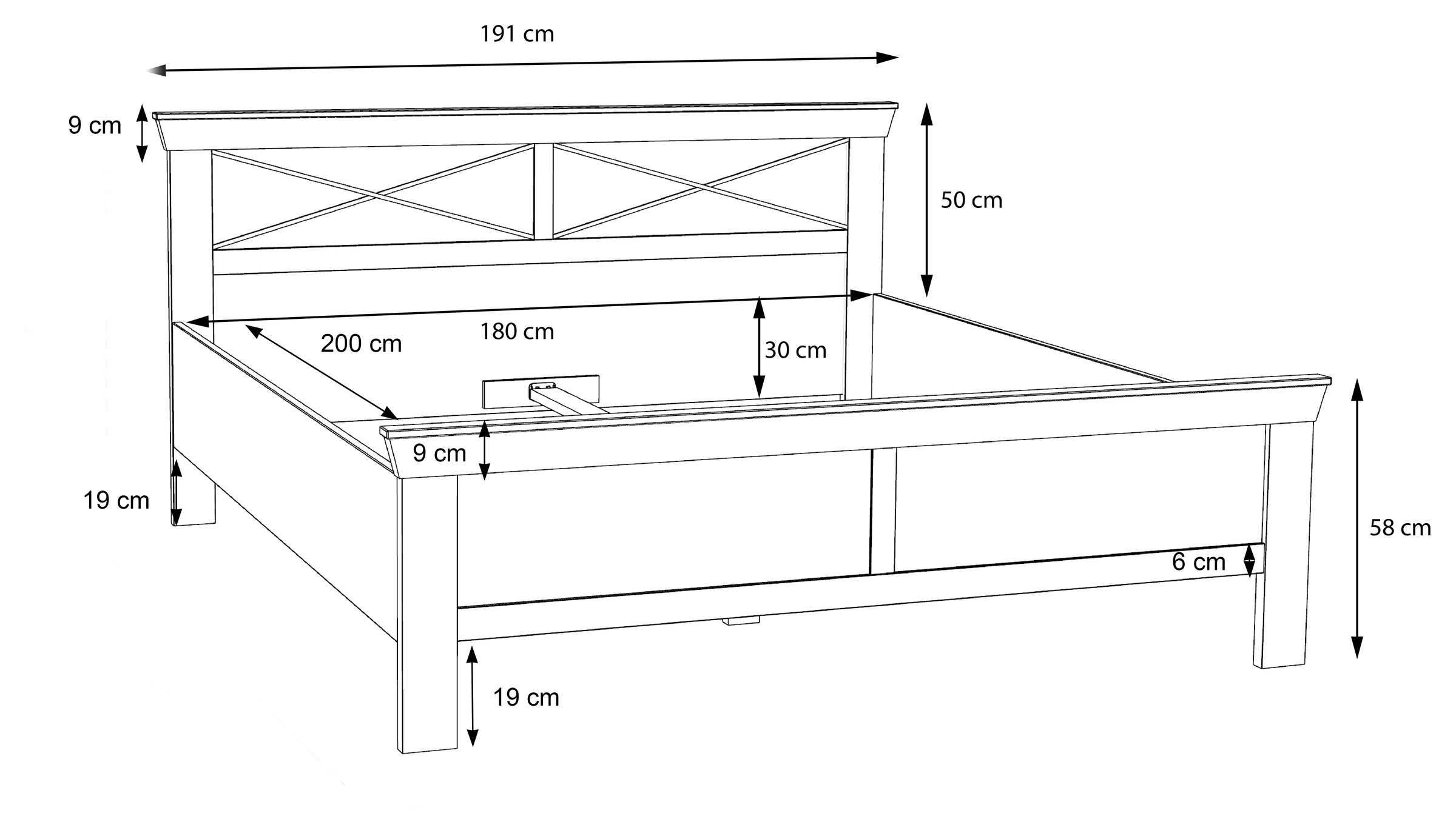 FORTE Bett »KASHMIR, Belastbarkeit 250 KG, dekoratives Kopfteil« Liegefläche 180 x 200 cm, B x H x T: ca. 191 x 99x 210 cm,  Bett im Landhaustil, pflegeleicht , Dekor Pinie Weiß