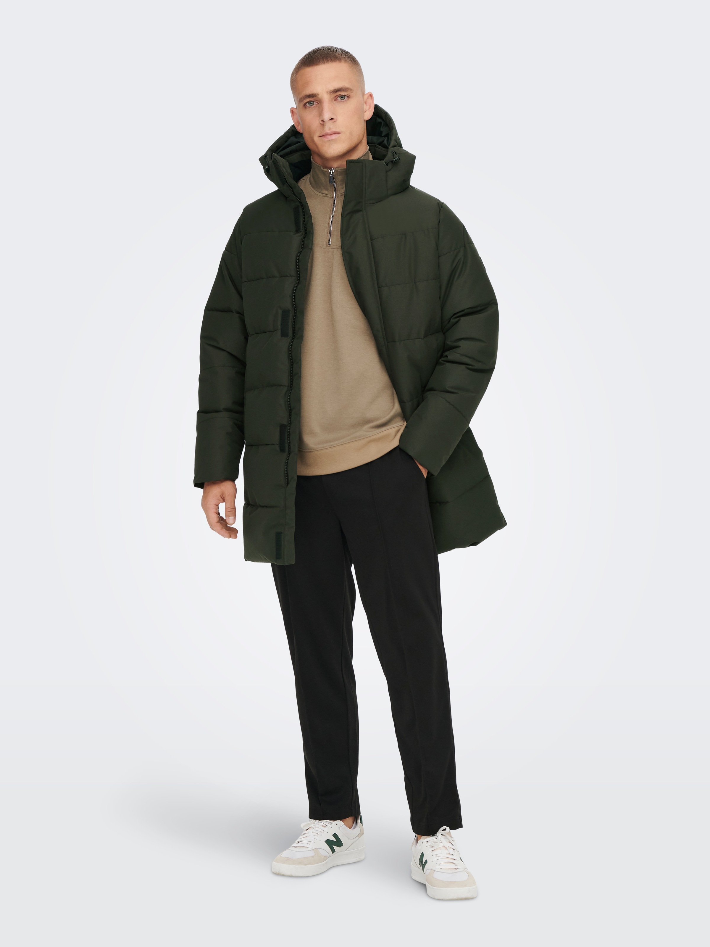 ONLY & SONS Steppjacke »ONSCARL LIFE LONG QUILTED COAT NOOS OTW« mit Kapuze