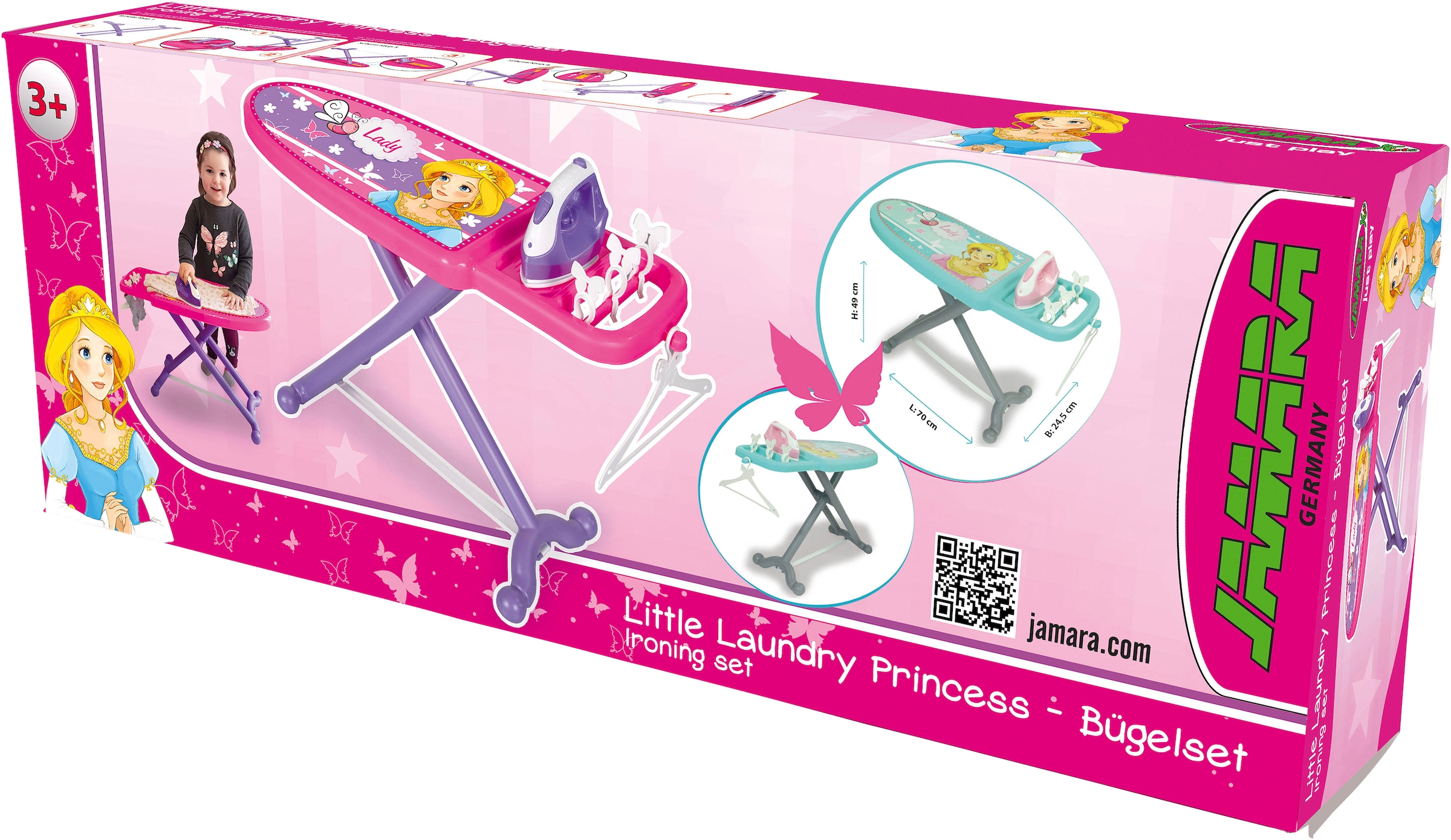 Jamara Kinder-Bügelbrett »Bügelset Little Laundry Princess, pink«, (6 tlg.)