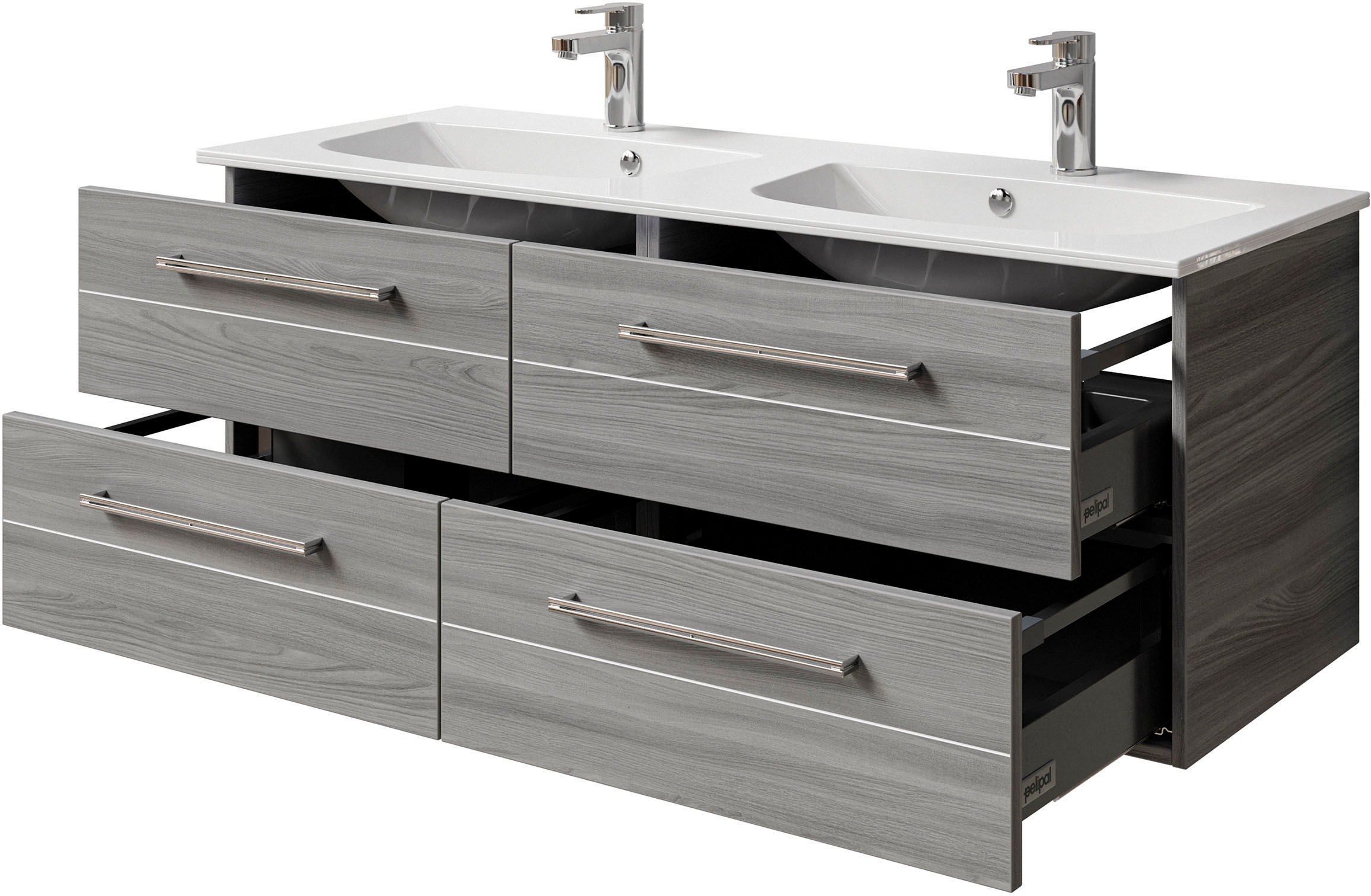 Saphir Badmöbel-Set »Serie 6025 2-teilig Mineralmarmor-Waschtisch mit LED-Spiegelschrank«, (2 St.), Waschplatz 132cm breit, 4 Schubladen, 2 Spiegel-Türen, inkl Türdämpfer