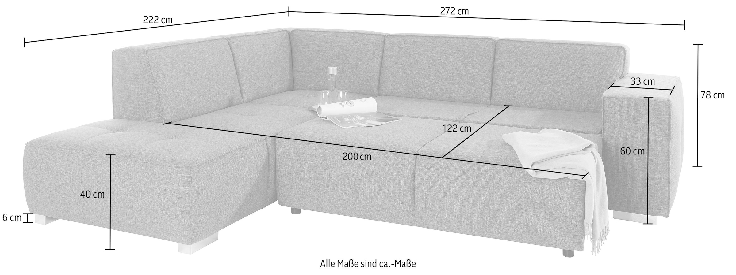 INOSIGN Ecksofa »Sapporo L-Form«, wahlweise Bettfunktion oder Sitztiefenverstellung, Federkern