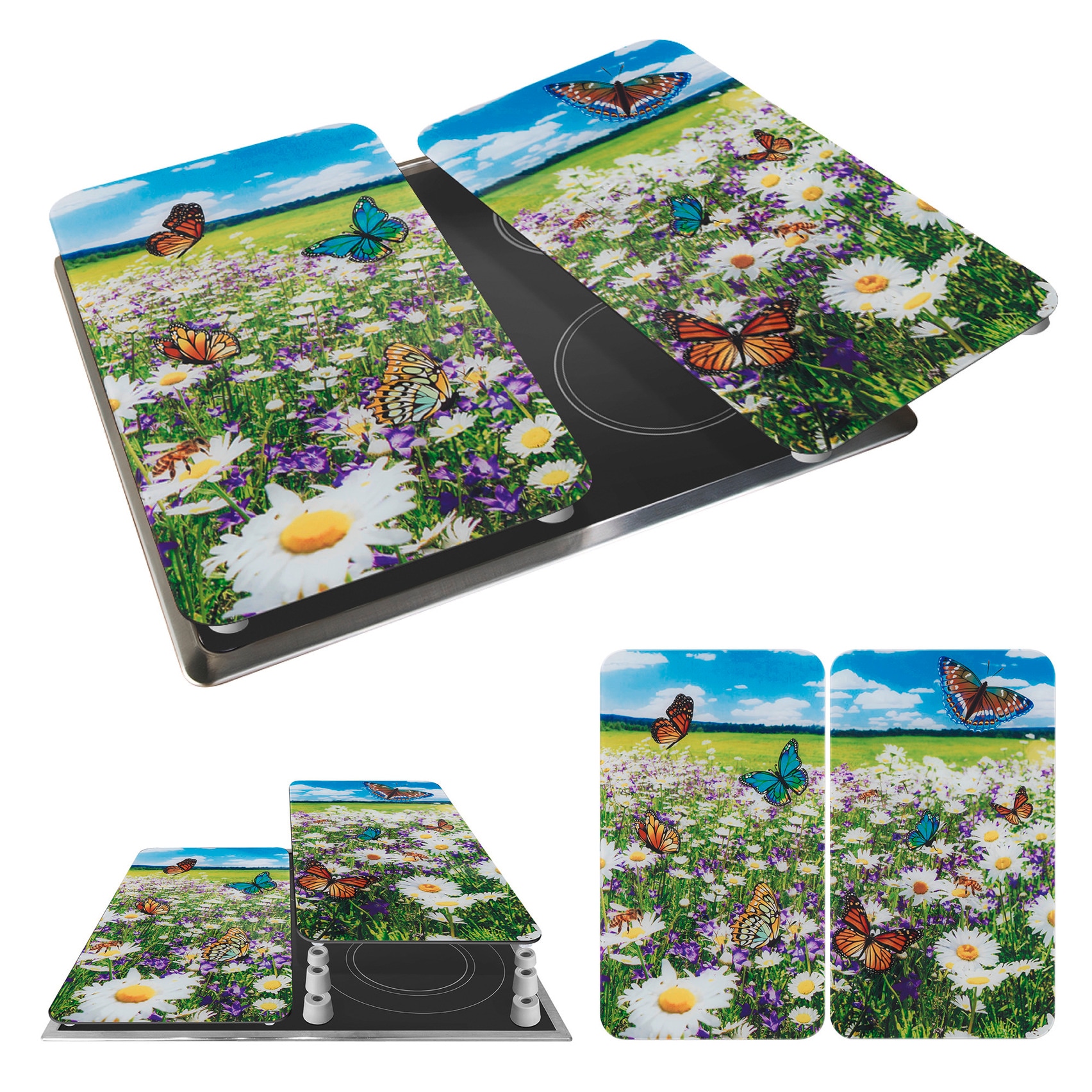 WENKO Herd-Abdeckplatte »Universal Modell Sommerwiese«, (Set, 2 tlg.), Herdabdeckung für alle Herdarten, kratzfest, mit rutschfesten Füßen